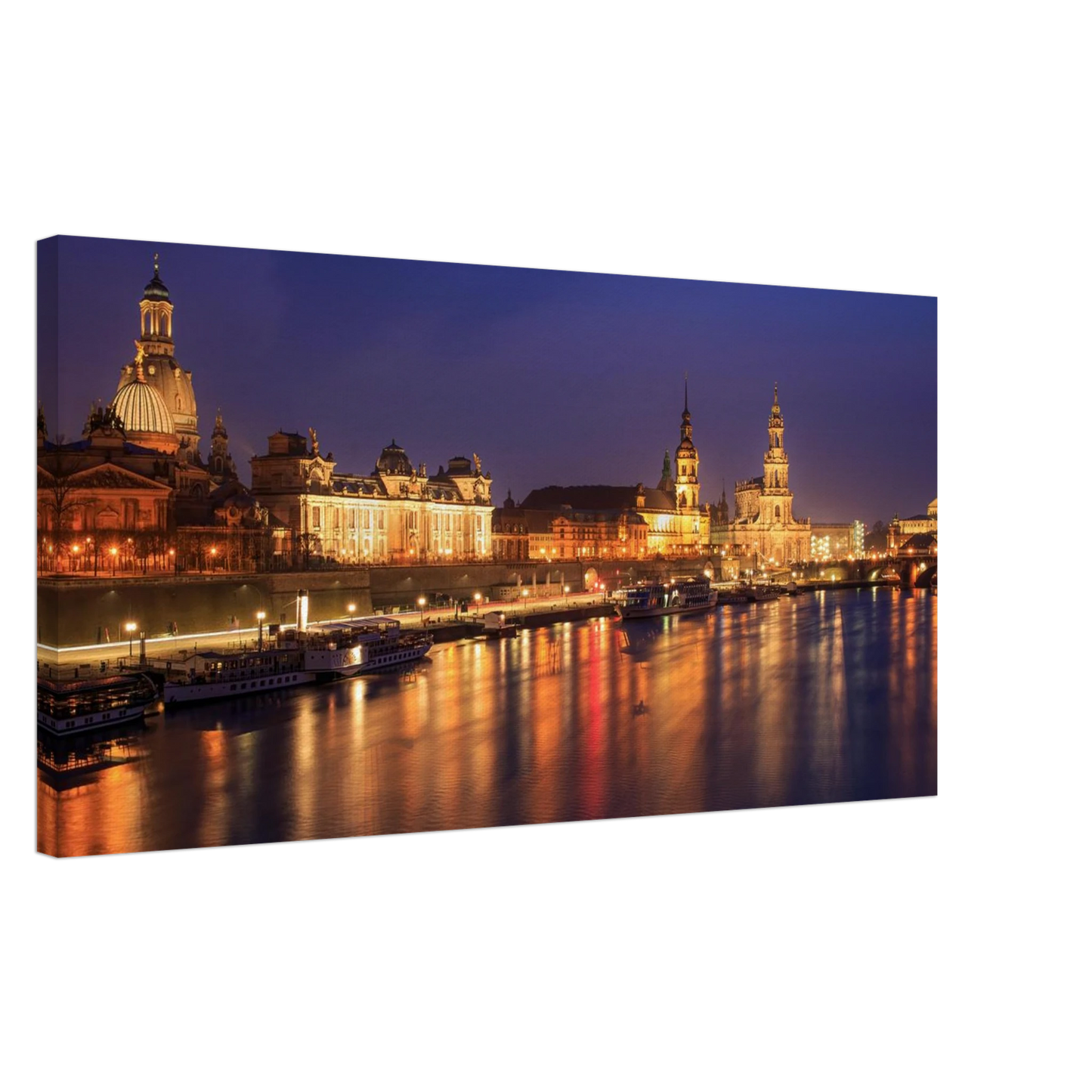 Wandbild romantisches dresden bei nacht malerischer elbblick mit goldenen lichtern