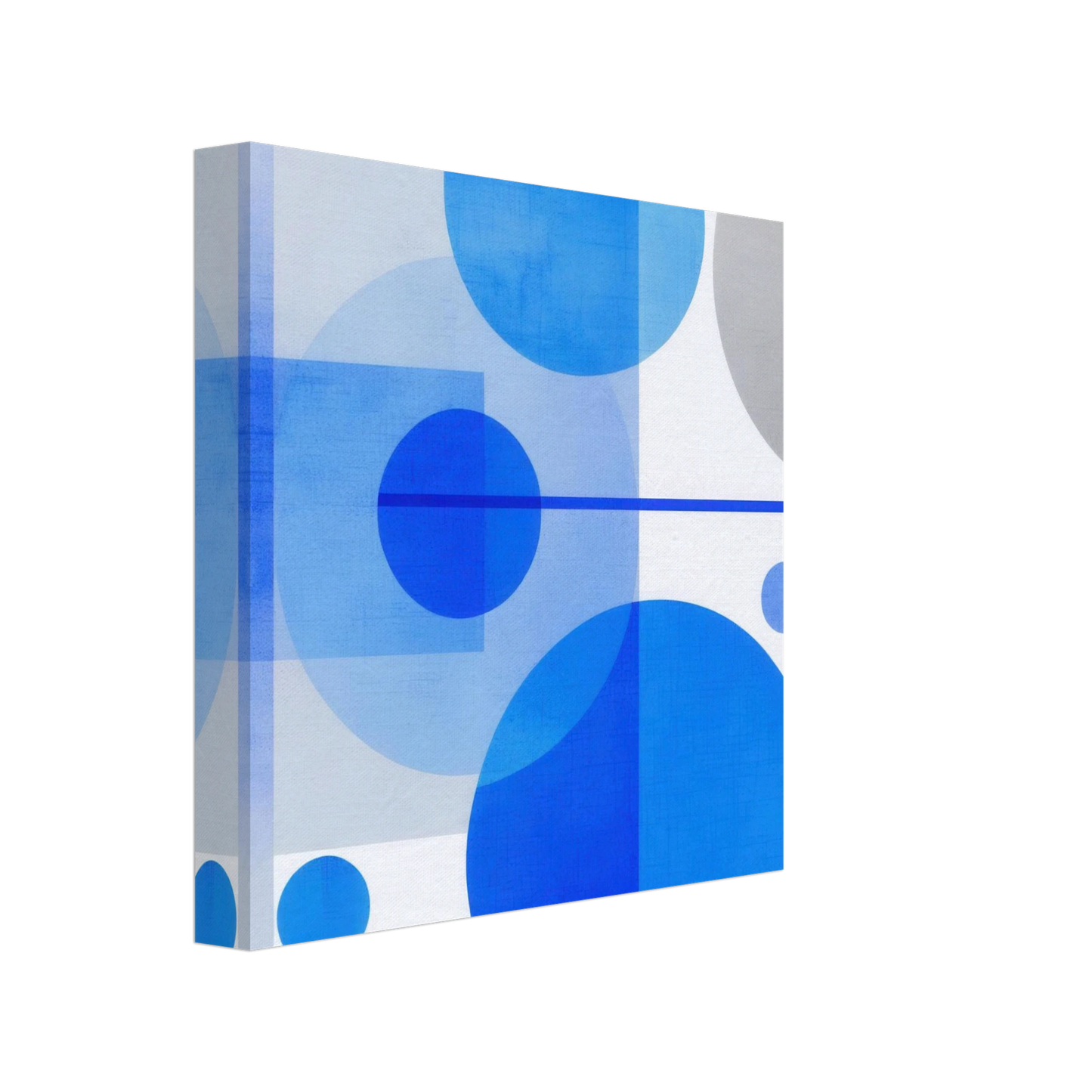 Wandbild geometrische abstraktion in koenigsblau und azur modernes dekor mit kreis rechteckformen