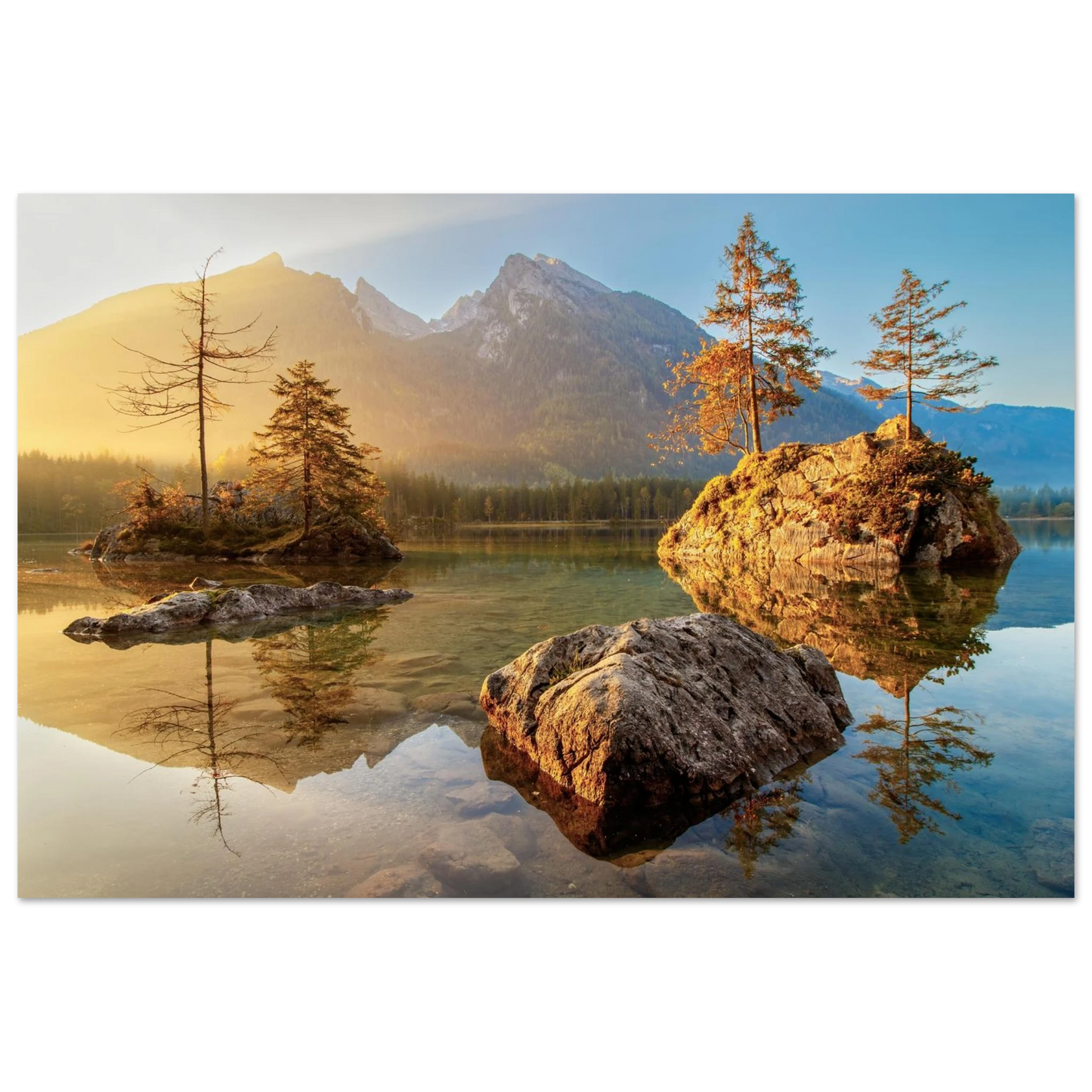 Wandbild majestaetischer sonnenaufgang am gebirgssee beruhigende naturlandschaft in ihrer wunschgroesse