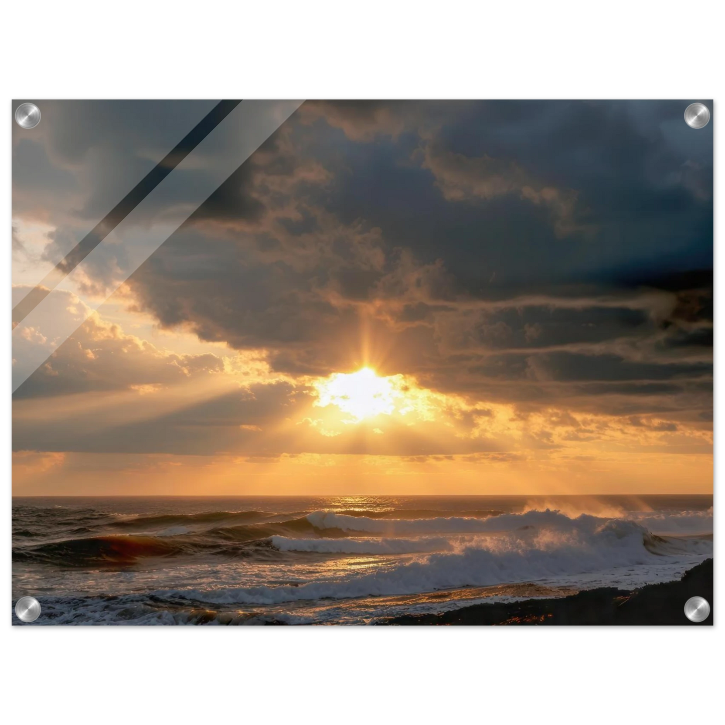 Wandbild dramatischer ozean sonnenuntergang kuestenkunst in ihrer wunschgroesse