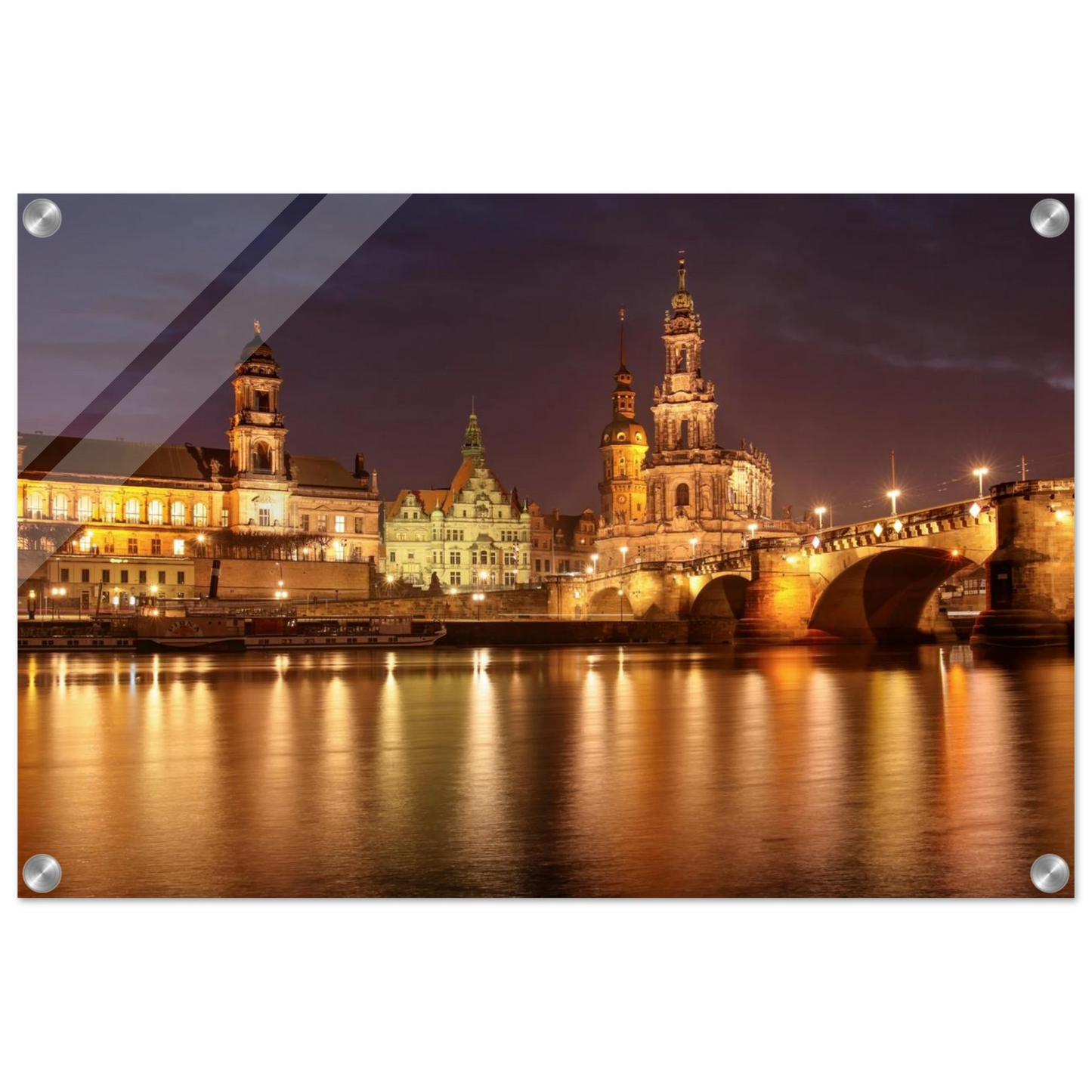 Wandbild dresden elbufer bei nacht ein malerisches stadtbild mit bruecken und gebaeuden erhaeltlich in vielen groessen