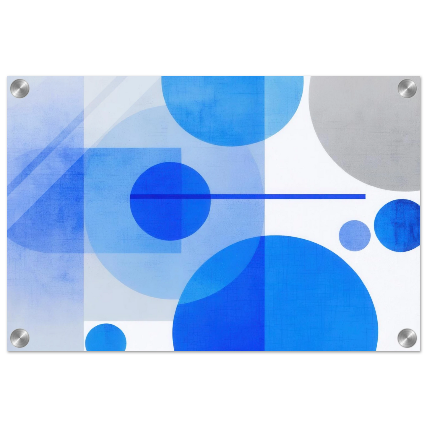 Wandbild geometrische abstraktion in koenigsblau und azur modernes dekor mit kreis rechteckformen