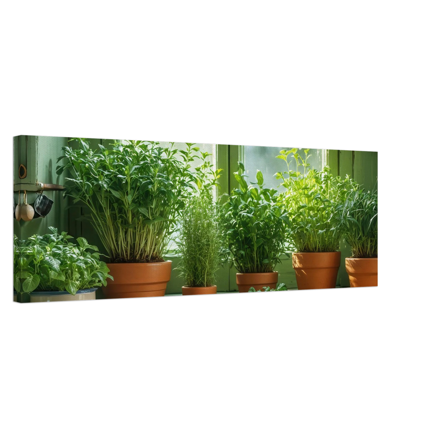 Wandbild mediterrane kraeuter am fenster frische gruen nuancen fuer ihr zuhause in vielen groessen