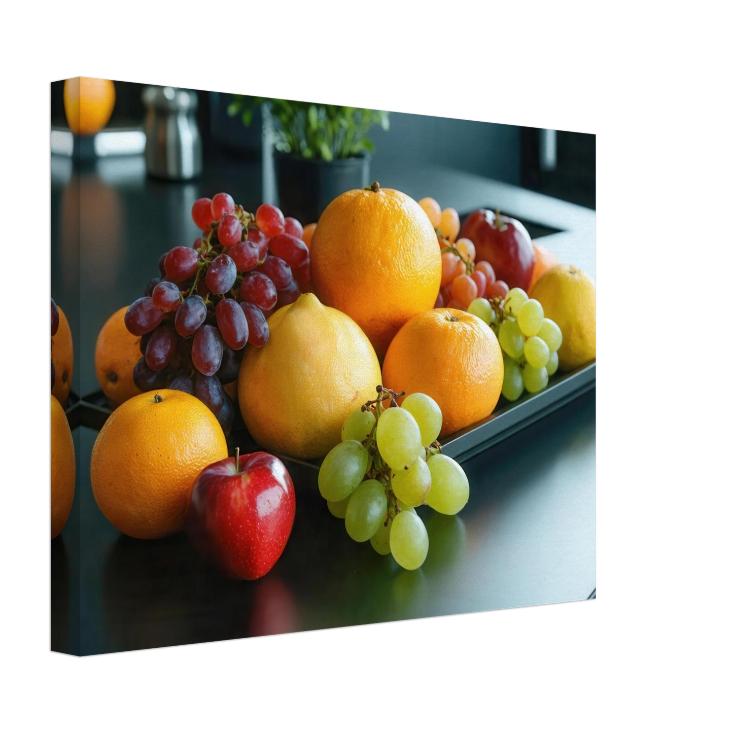 Wandbild fruchtbare fuelle lebendige komposition mit zitrusfruechten und trauben