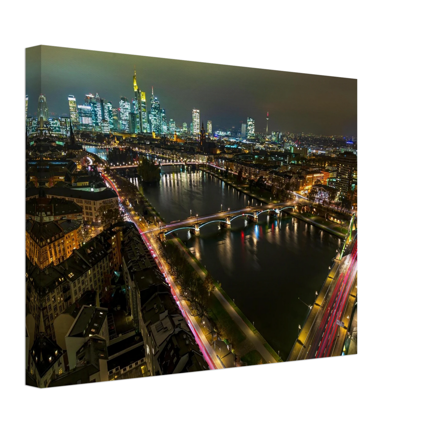 Wandbild frankfurt bei nacht pulsierende stadtansicht mit lichtspuren