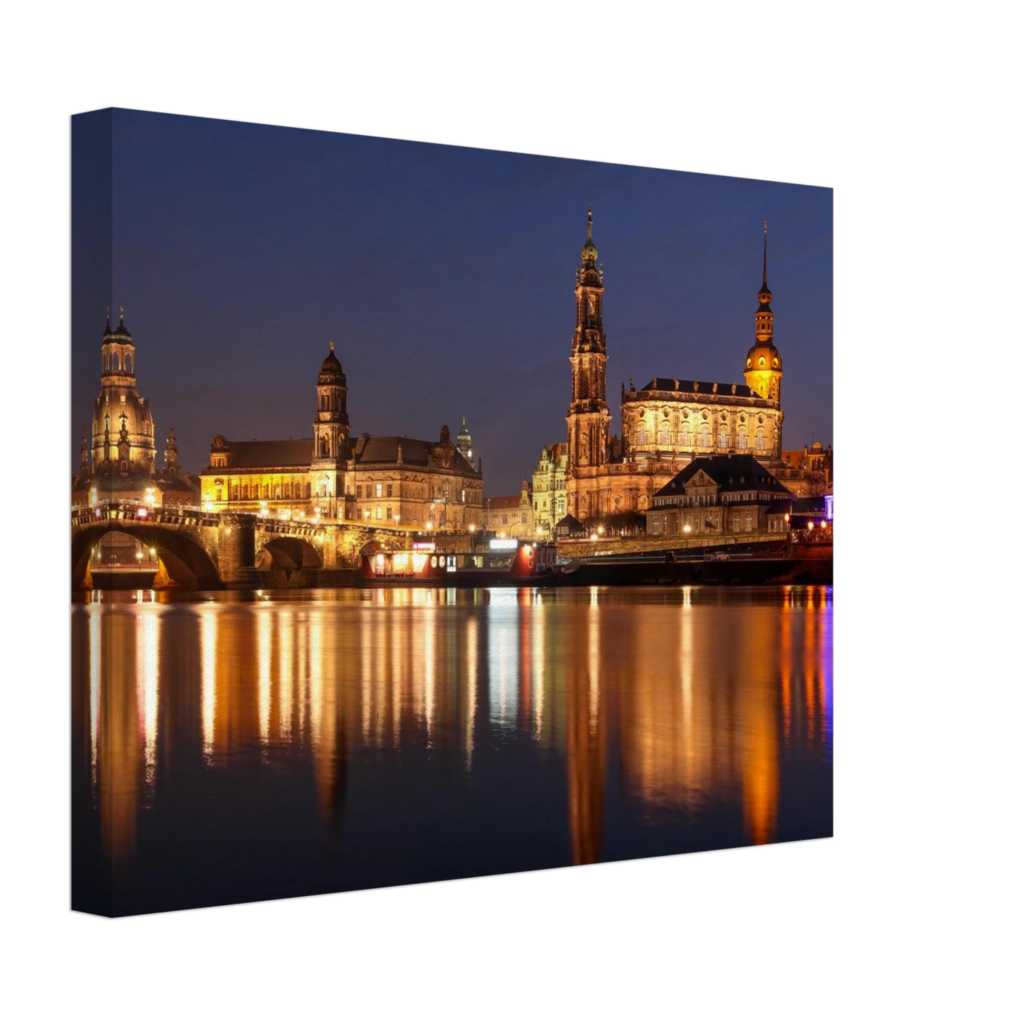 Wandbild dresden bei nacht eine malerische flusslandschaft in leuchtendem gold und azur