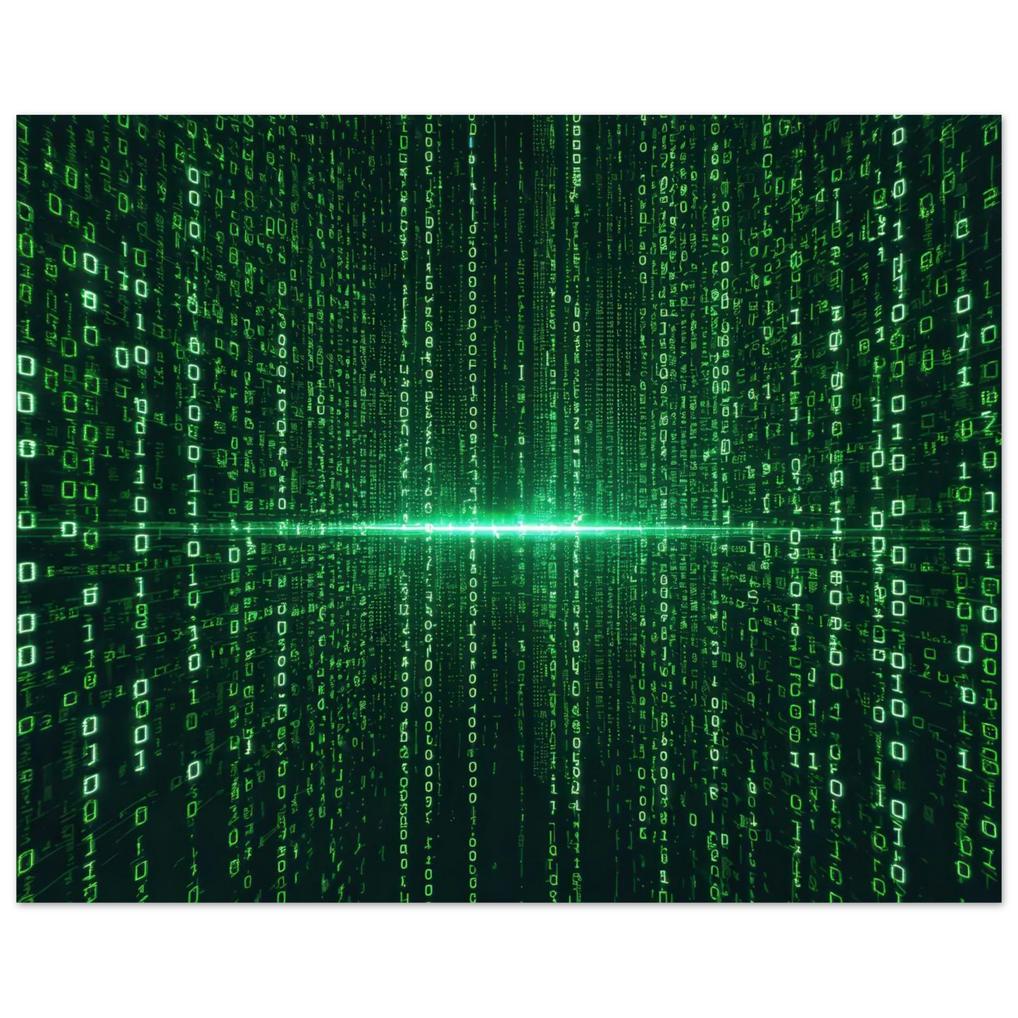 Wandbild digital matrix art gruene binaercode illusion fuer ihr zuhause oder buero erhaeltlich in vielen groessen