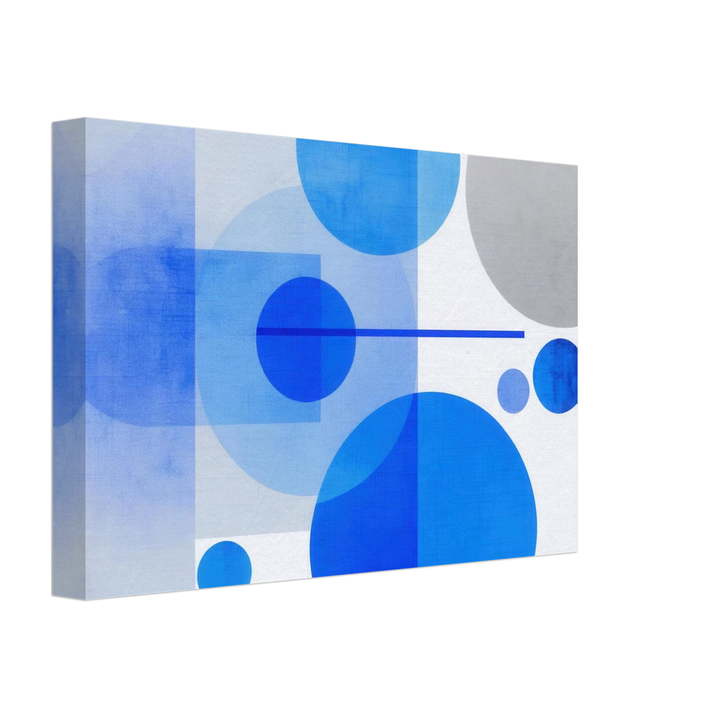 Wandbild geometrische abstraktion in koenigsblau und azur modernes dekor mit kreis rechteckformen