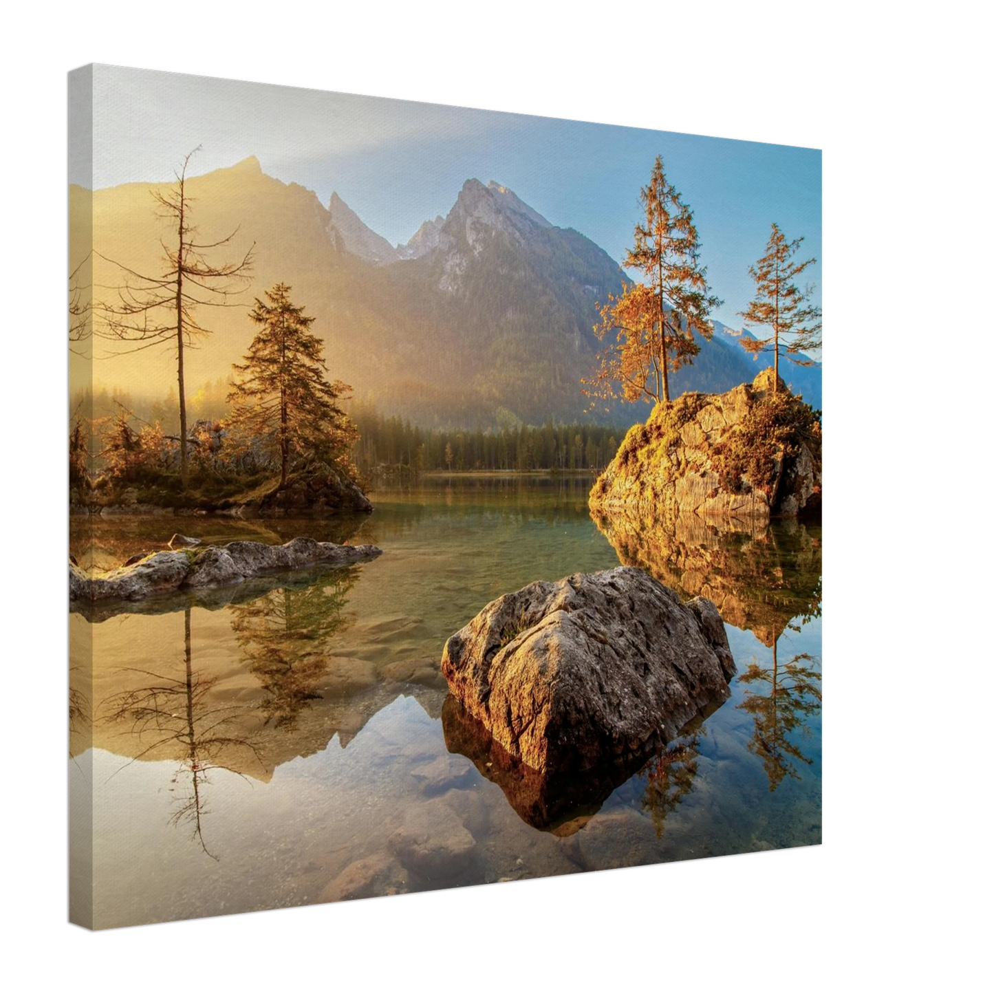 Wandbild majestaetischer sonnenaufgang am gebirgssee beruhigende naturlandschaft in ihrer wunschgroesse