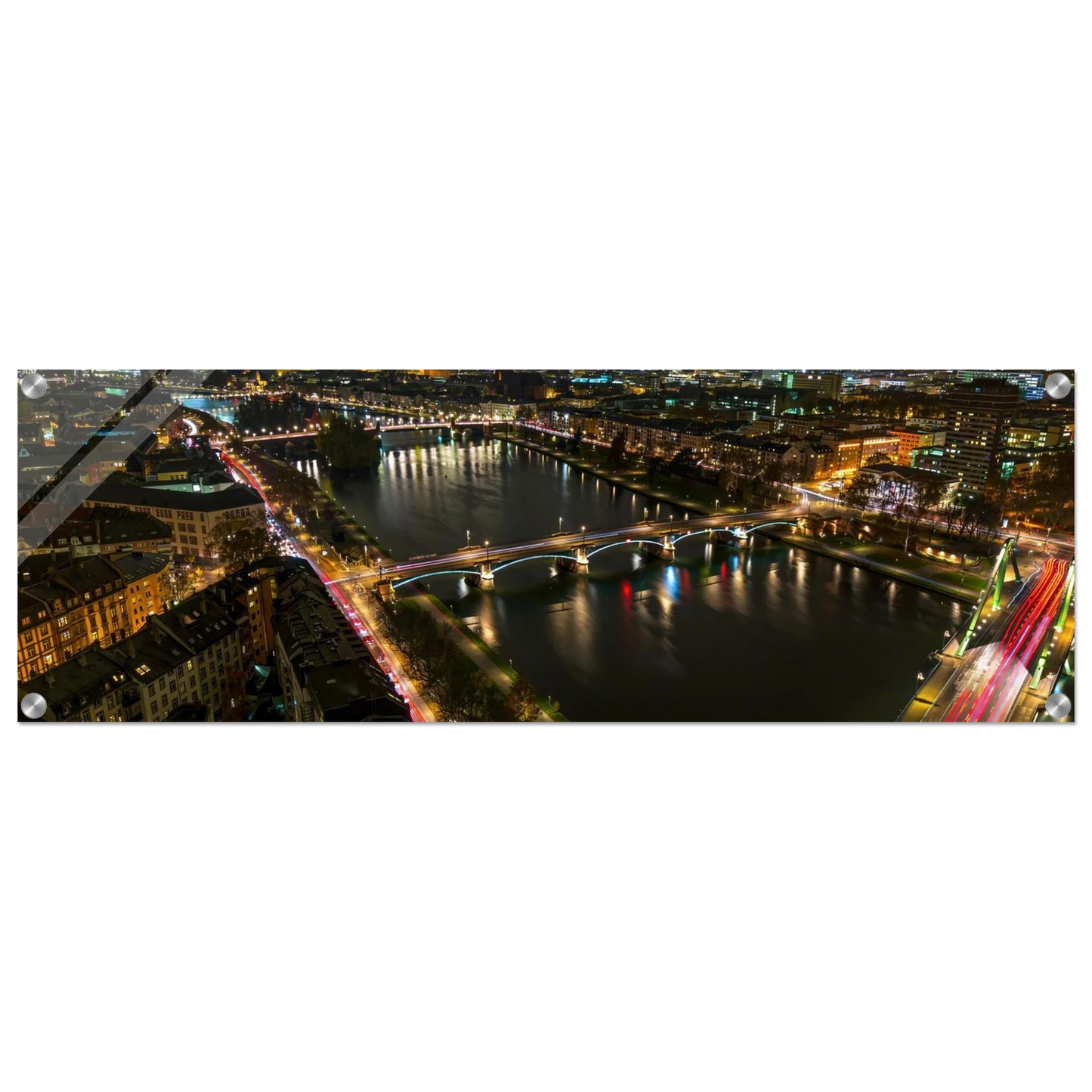 Wandbild frankfurt bei nacht pulsierende stadtansicht mit lichtspuren