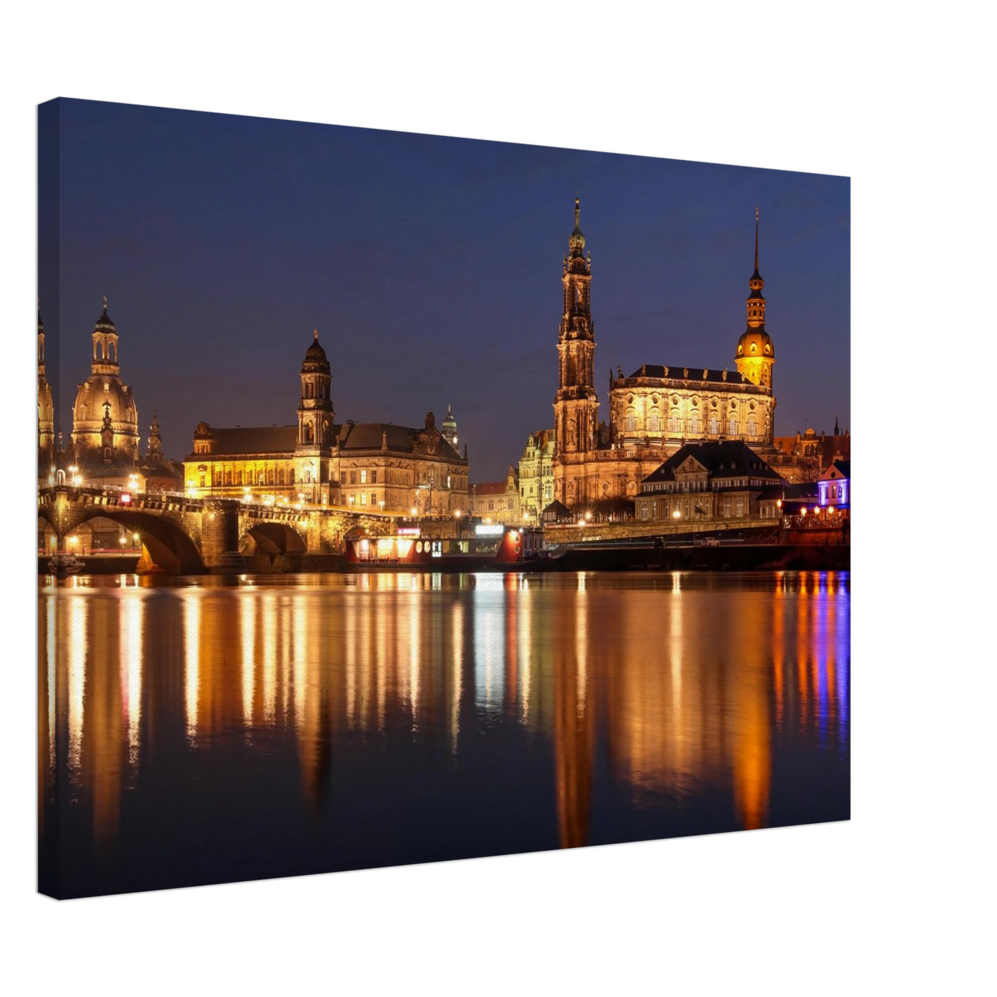 Wandbild dresden bei nacht eine malerische flusslandschaft in leuchtendem gold und azur