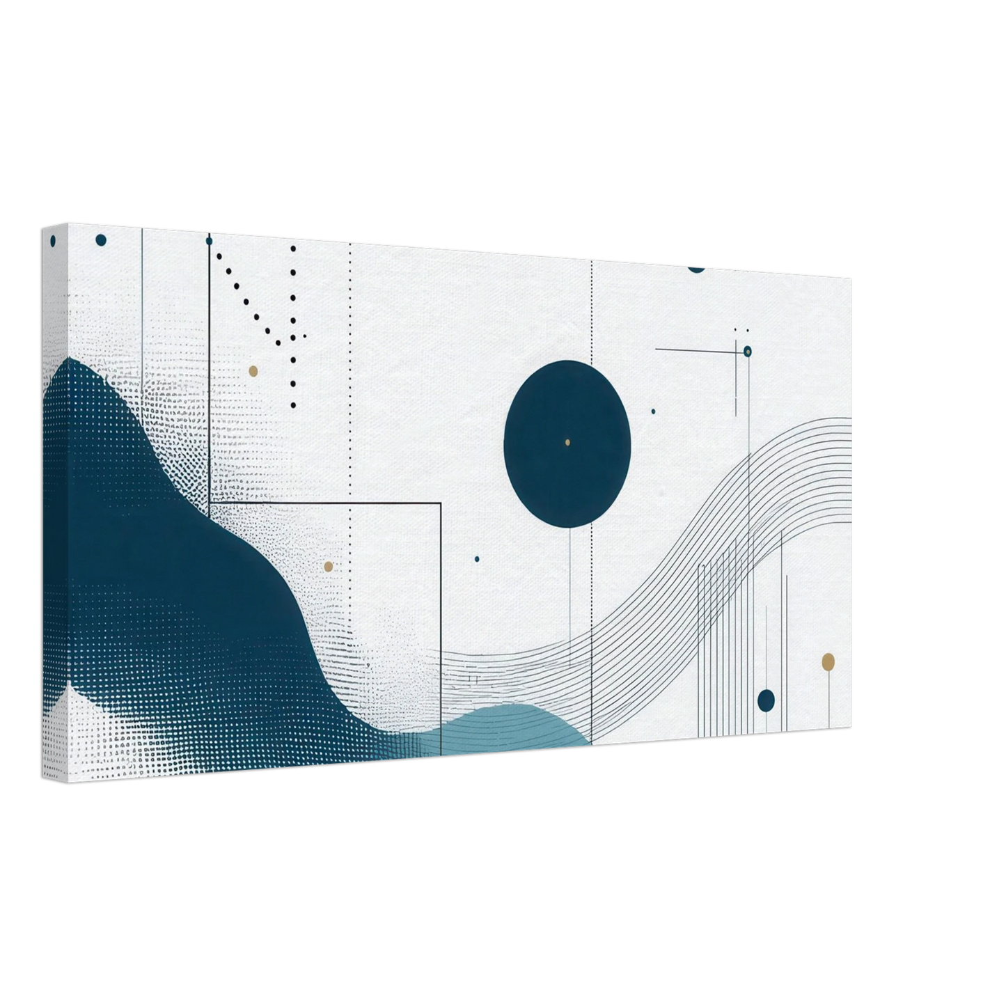 Wandbild deep sea rhythm abstrakte kunst in blau und goldtoenen in ihrer wunschgroesse