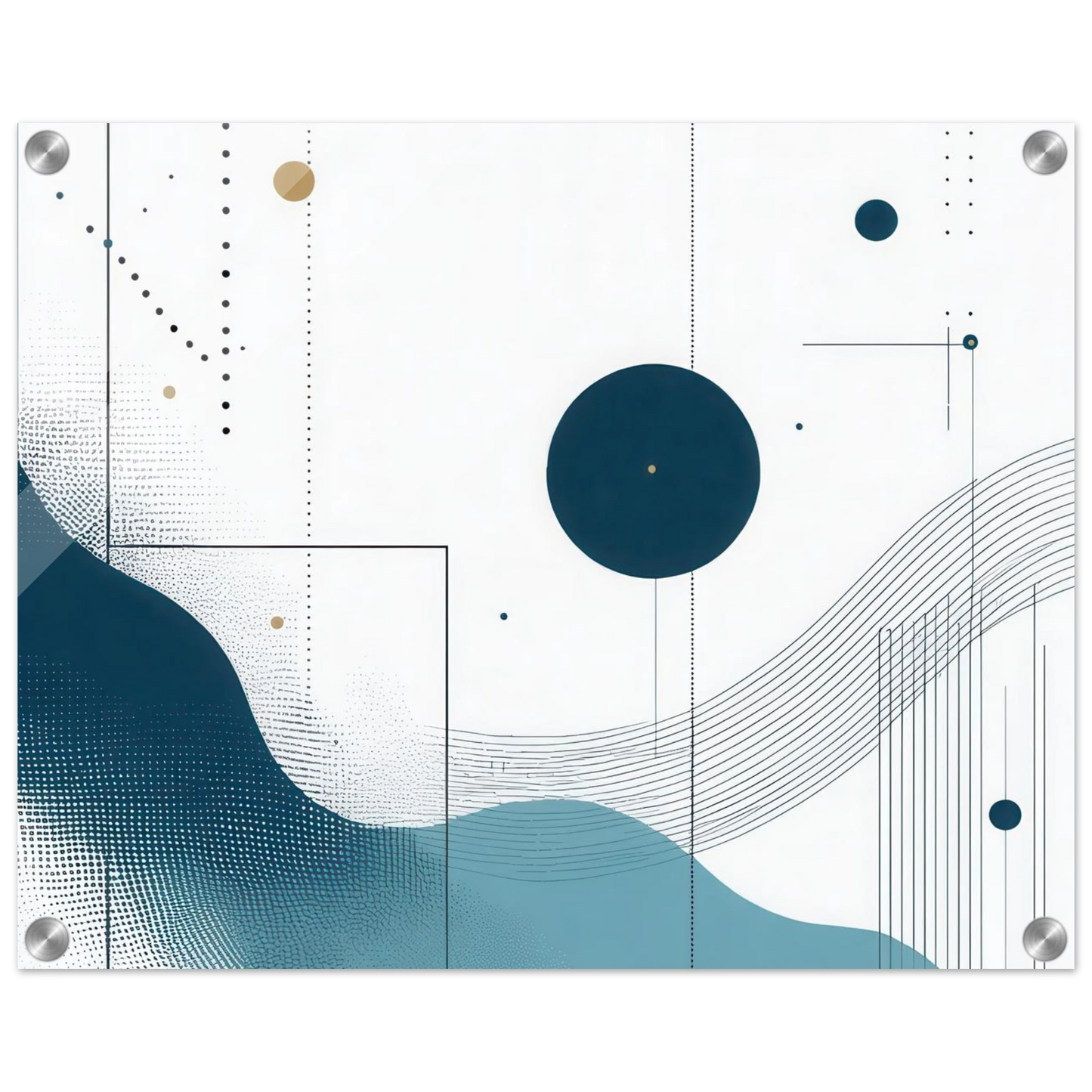 Wandbild deep sea rhythm abstrakte kunst in blau und goldtoenen in ihrer wunschgroesse