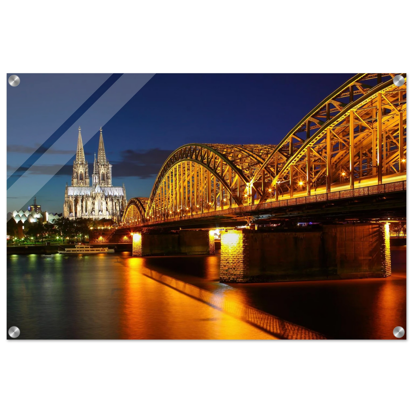 Wandbild koelner dom hohenzollernbruecke bei nacht majestaetisches stadtnachtlicht in verschiedenen groessen