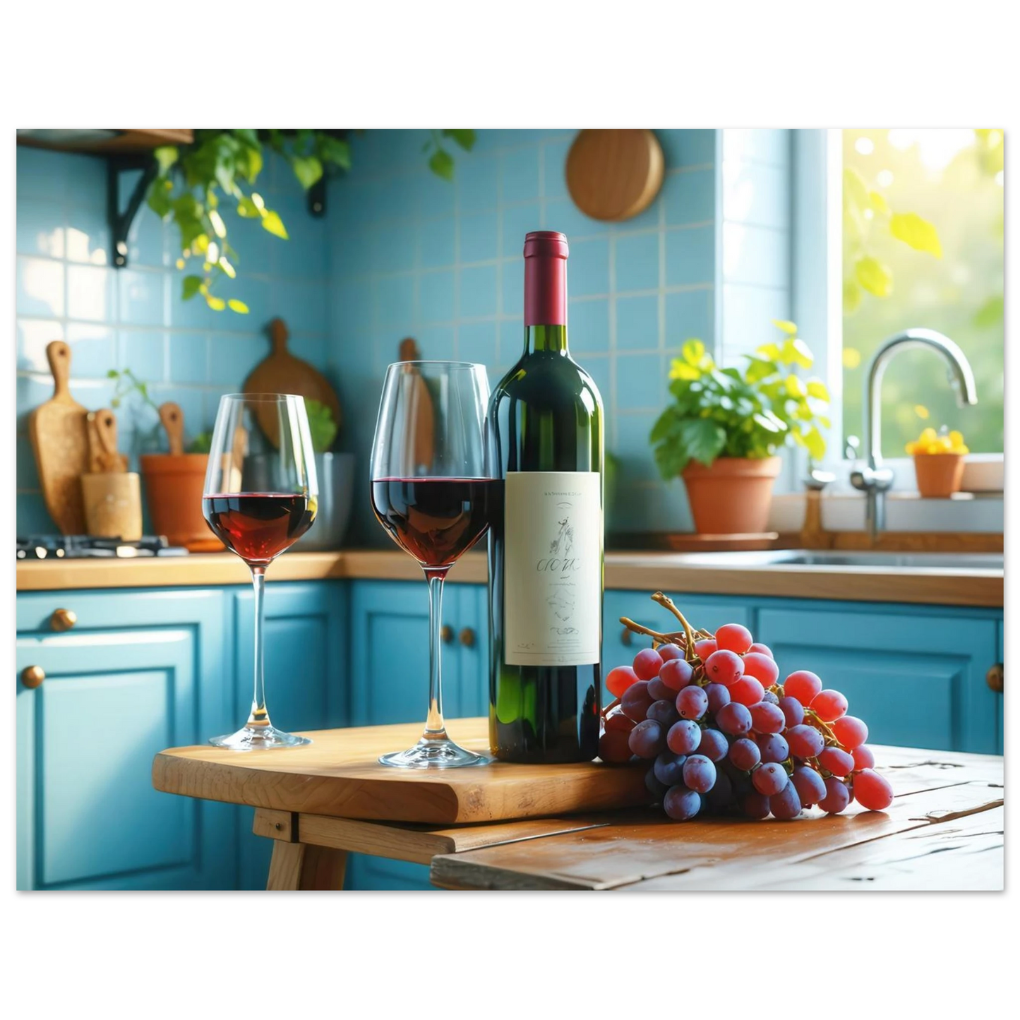 Wandbild weinabend idylle lebendige kueche mit wein trauben fuer ihre traumgroesse