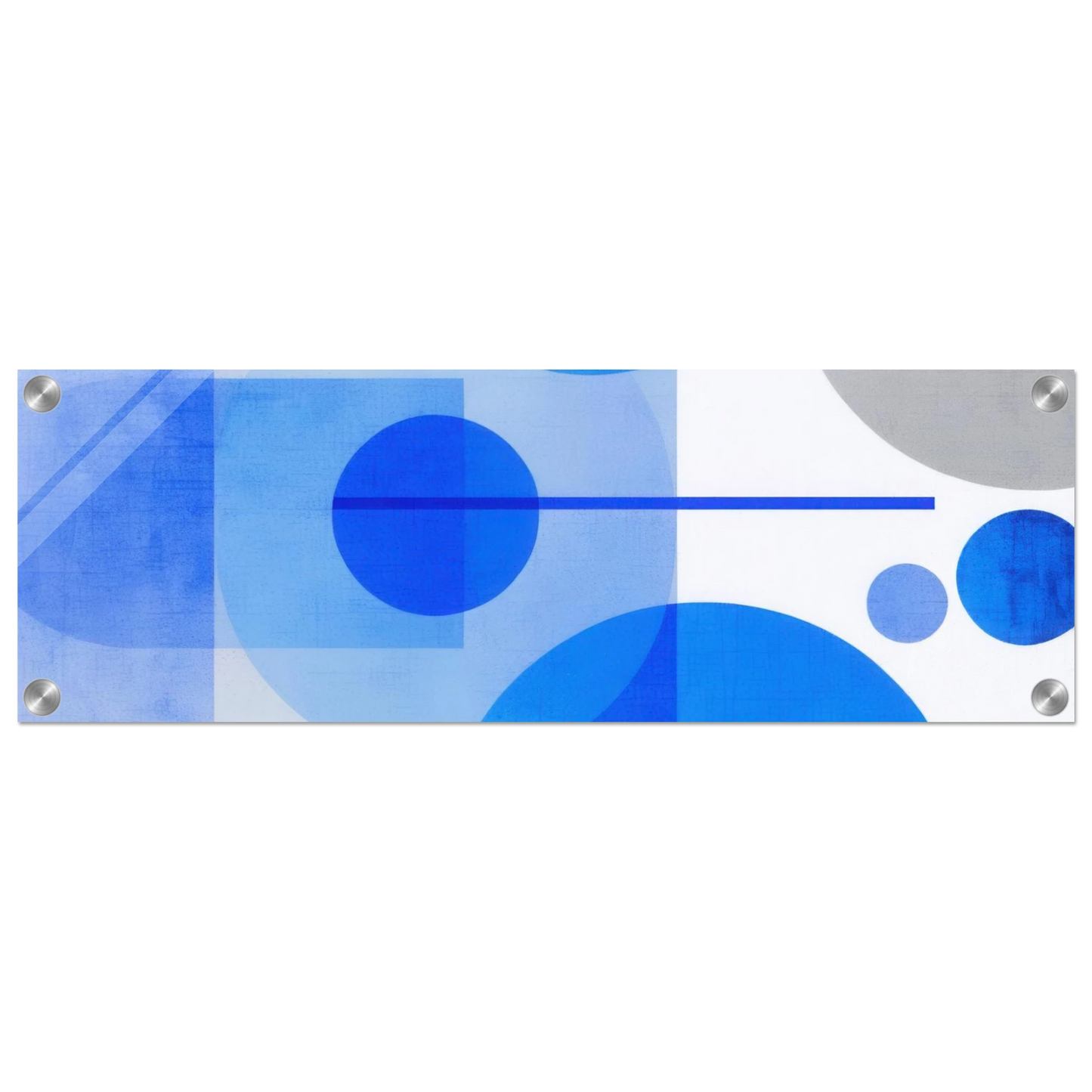 Wandbild geometrische abstraktion in koenigsblau und azur modernes dekor mit kreis rechteckformen