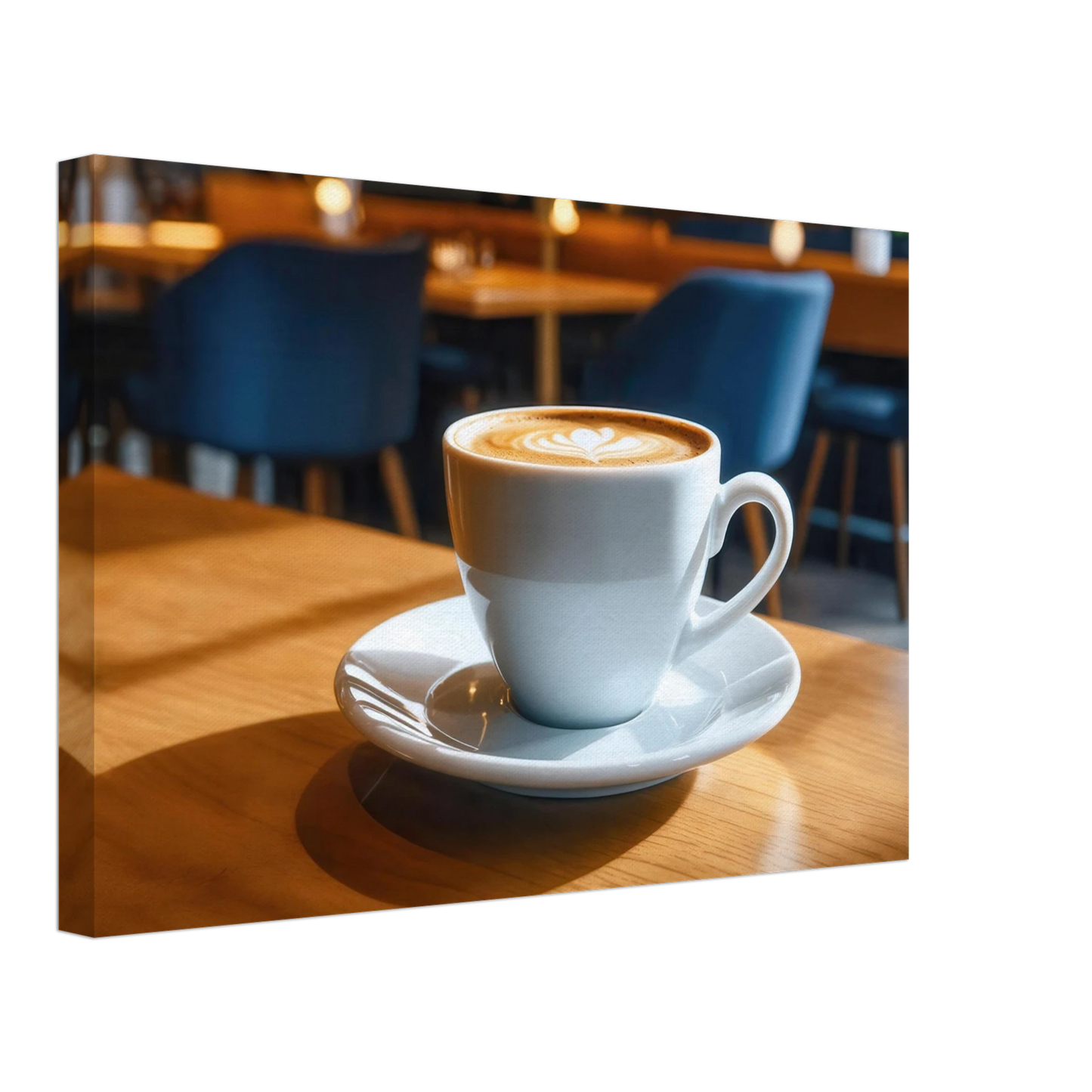 Wandbild gemuetliche kaffeehaus szene stilvolle latte art in goldenem licht