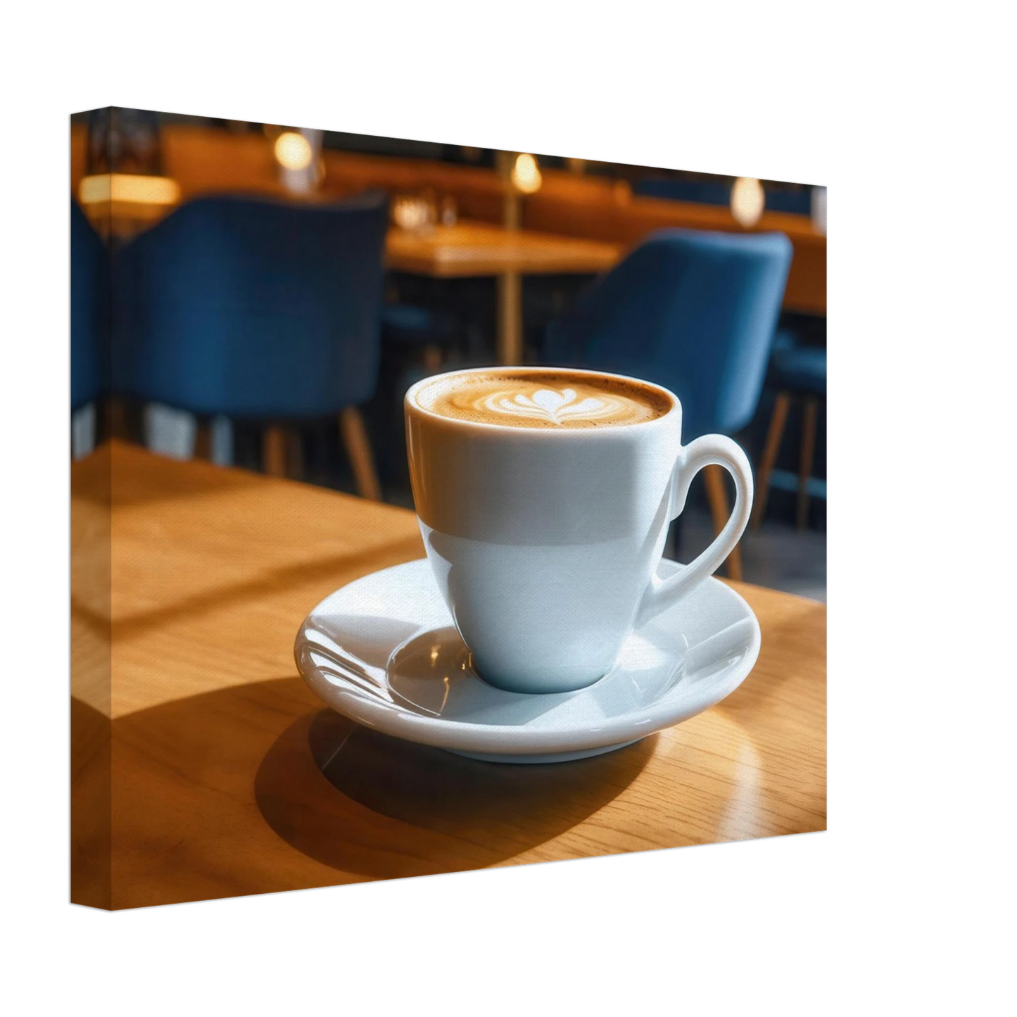 Wandbild gemuetliche kaffeehaus szene stilvolle latte art in goldenem licht