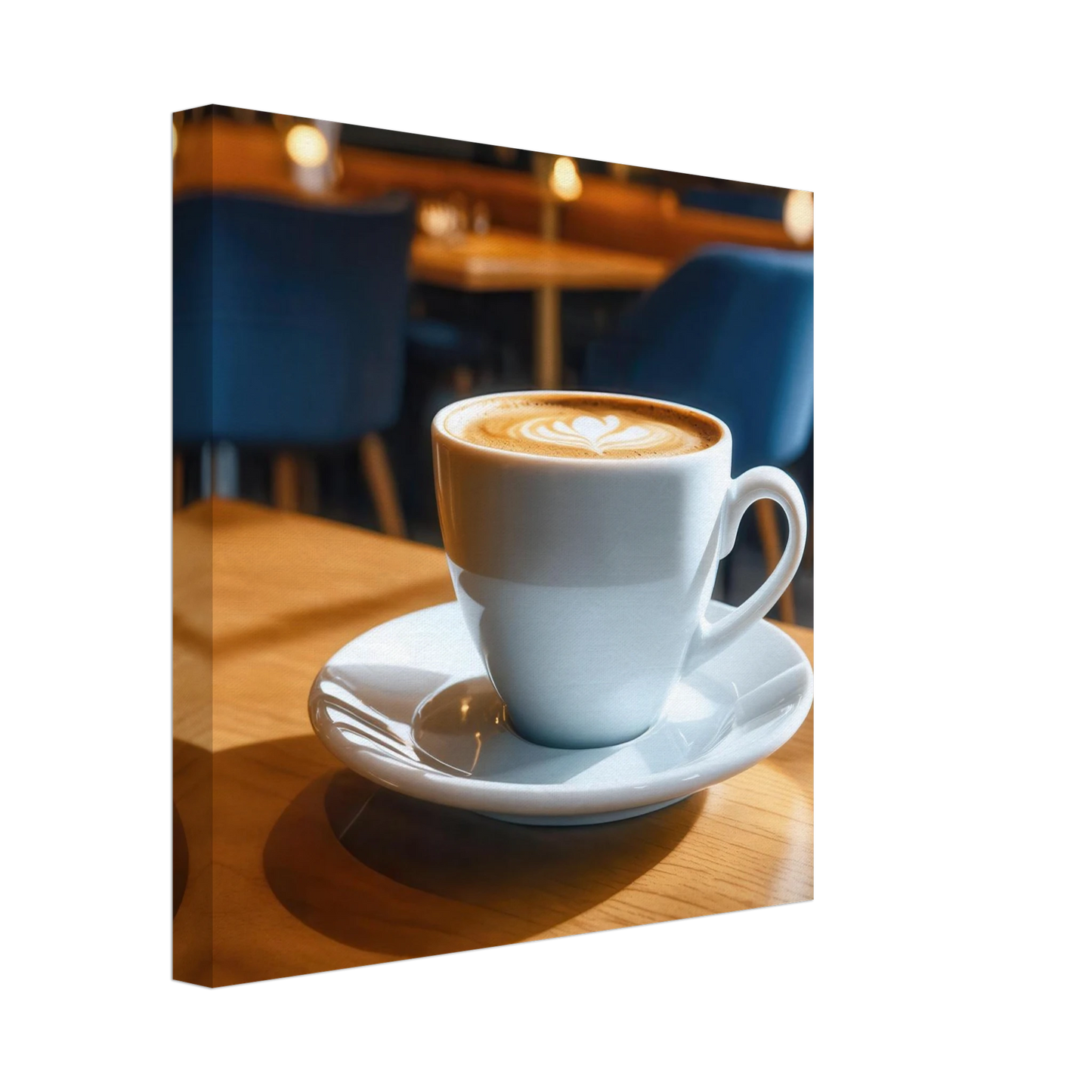 Wandbild gemuetliche kaffeehaus szene stilvolle latte art in goldenem licht