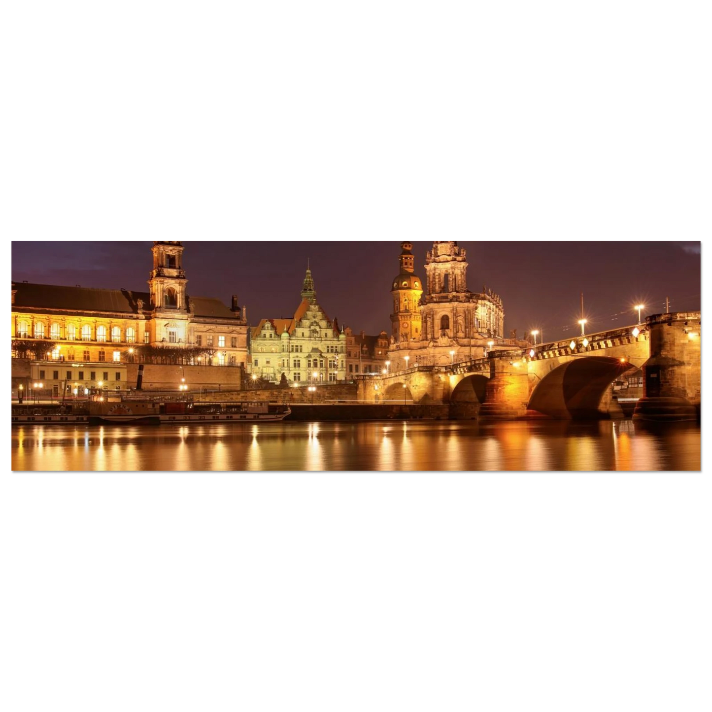 Wandbild dresden elbufer bei nacht ein malerisches stadtbild mit bruecken und gebaeuden erhaeltlich in vielen groessen