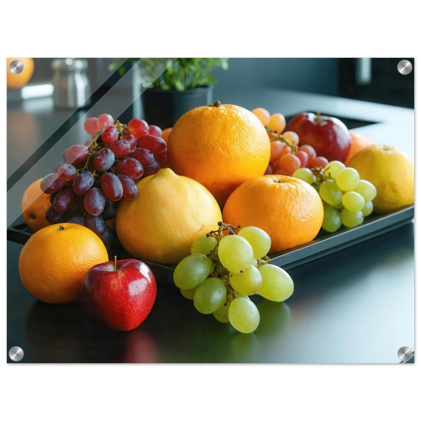 Wandbild fruchtbare fuelle lebendige komposition mit zitrusfruechten und trauben