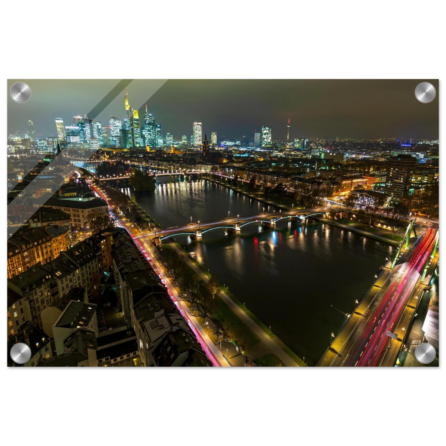 Wandbild frankfurt bei nacht pulsierende stadtansicht mit lichtspuren