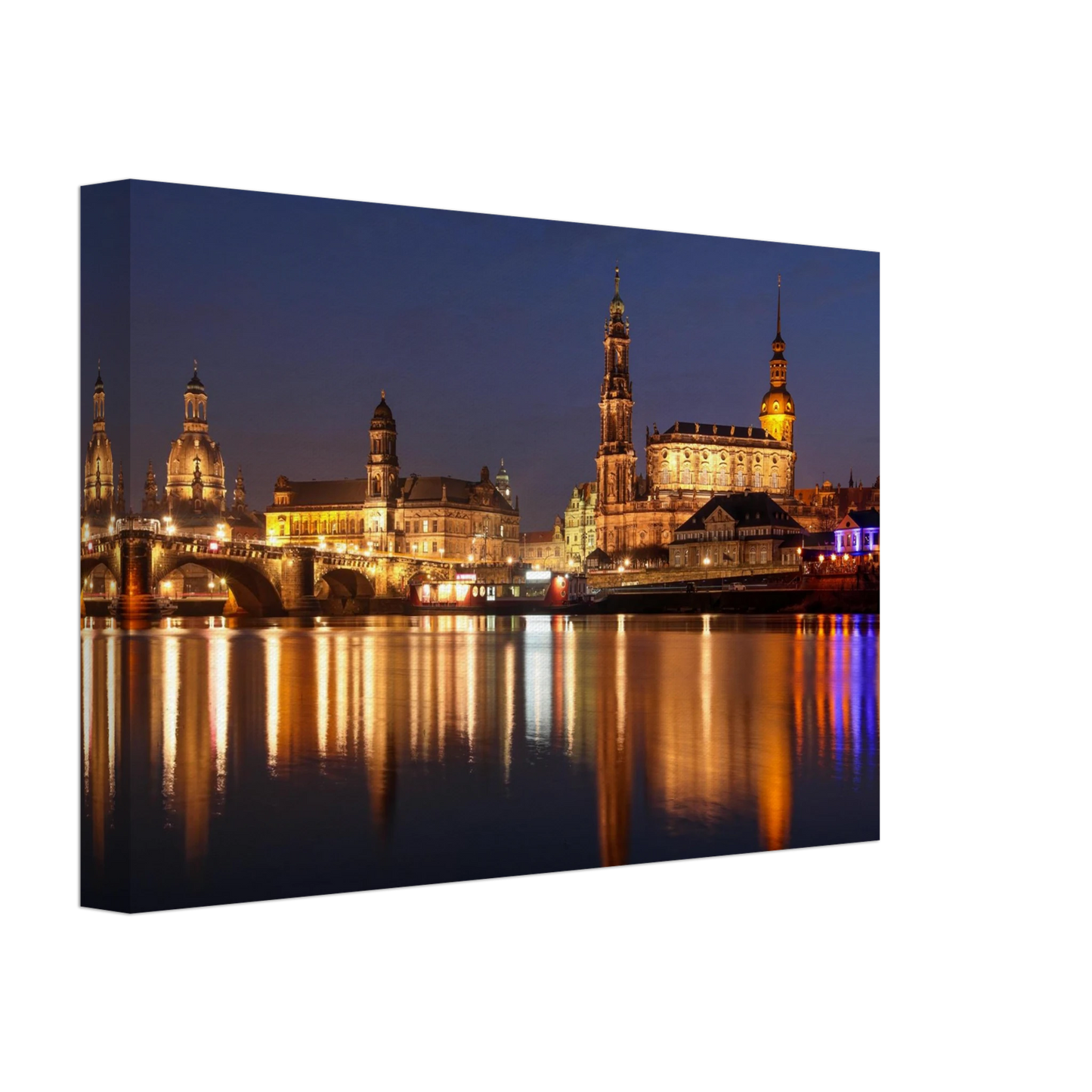 Wandbild dresden bei nacht eine malerische flusslandschaft in leuchtendem gold und azur