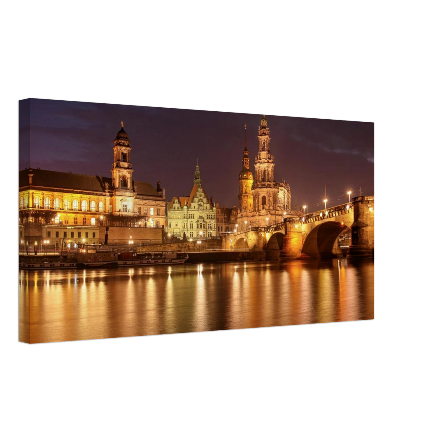 Wandbild dresden elbufer bei nacht ein malerisches stadtbild mit bruecken und gebaeuden erhaeltlich in vielen groessen