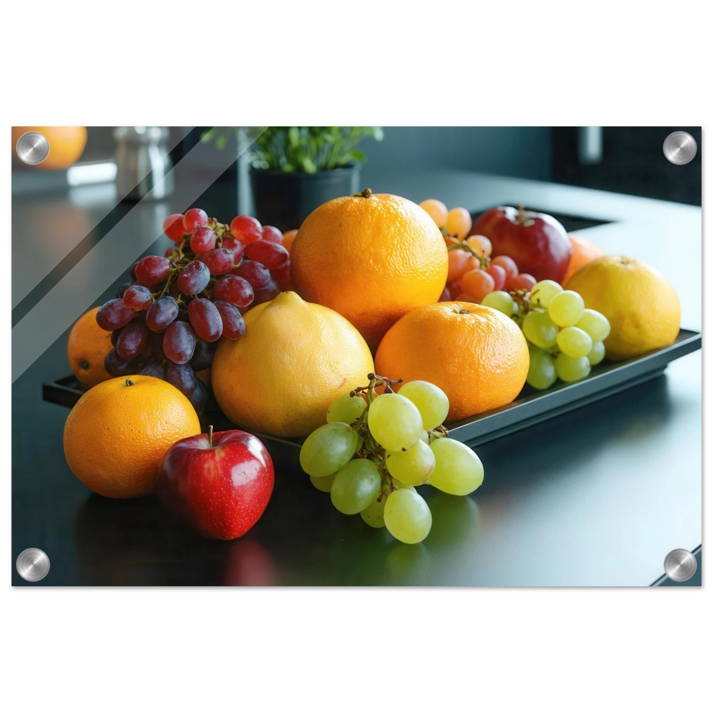 Wandbild fruchtbare fuelle lebendige komposition mit zitrusfruechten und trauben