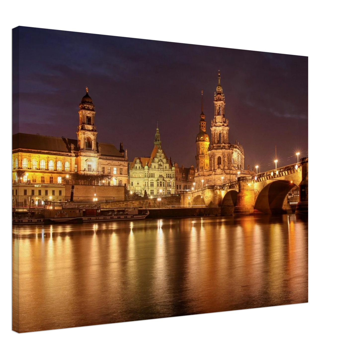 Wandbild dresden elbufer bei nacht ein malerisches stadtbild mit bruecken und gebaeuden erhaeltlich in vielen groessen