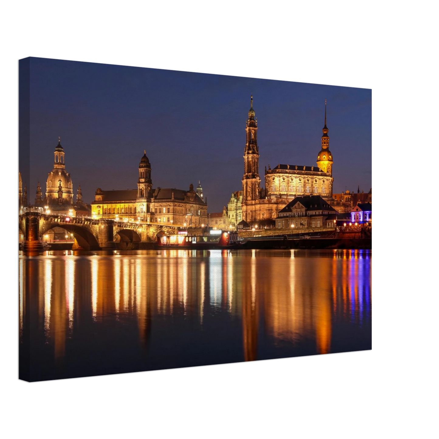 Wandbild dresden bei nacht eine malerische flusslandschaft in leuchtendem gold und azur