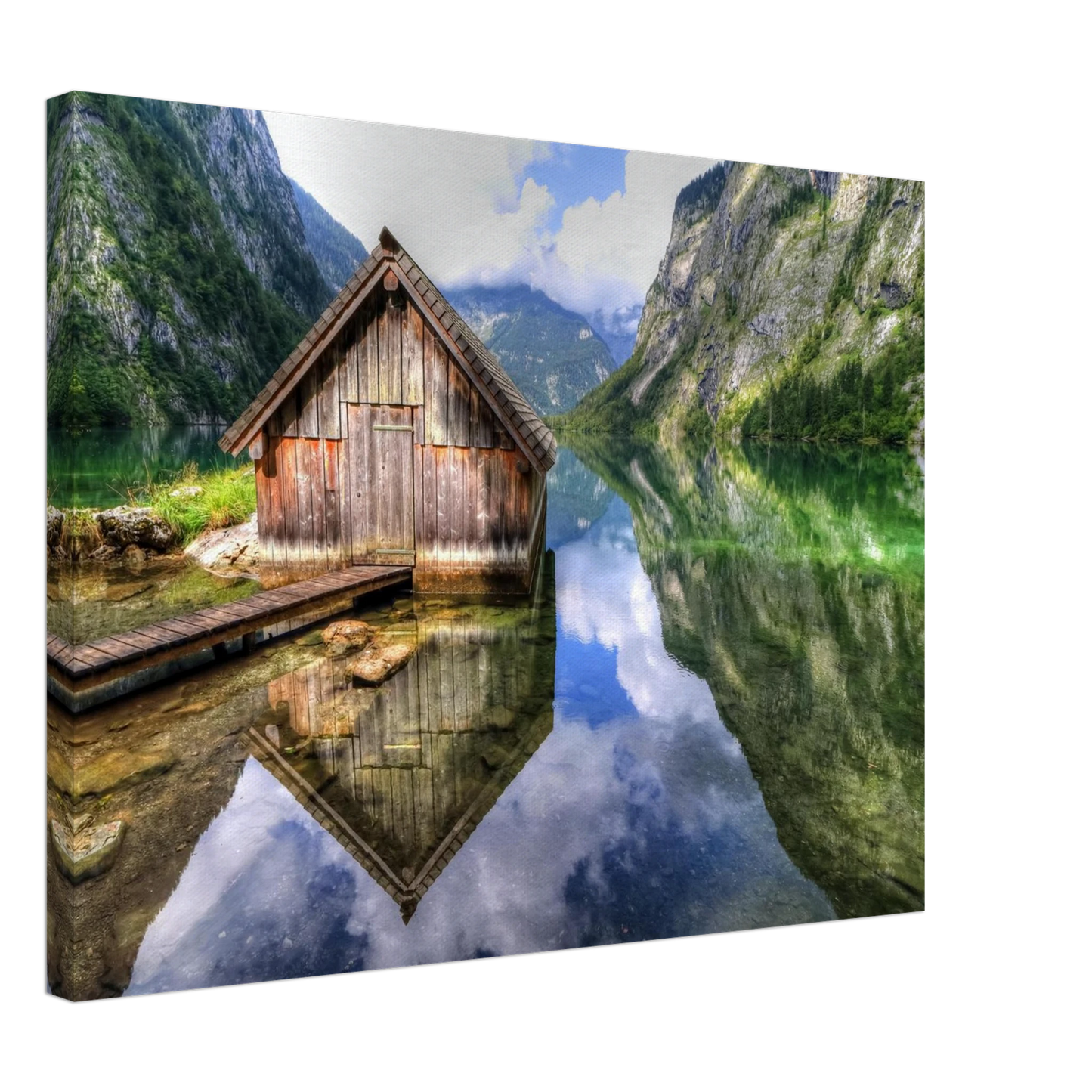 Wandbild bergschutzhuette am see ein idyllisches refugium fuer ihre wanddekoration