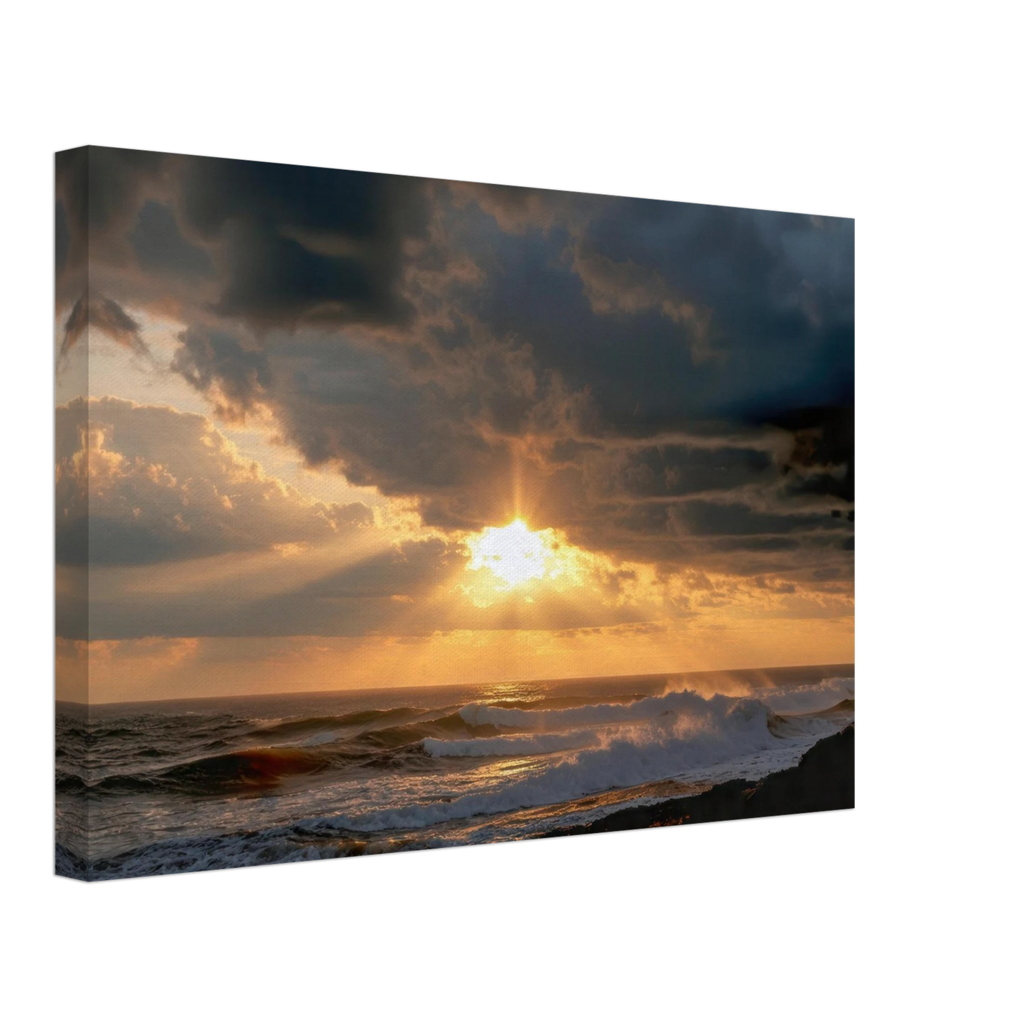 Wandbild dramatischer ozean sonnenuntergang kuestenkunst in ihrer wunschgroesse