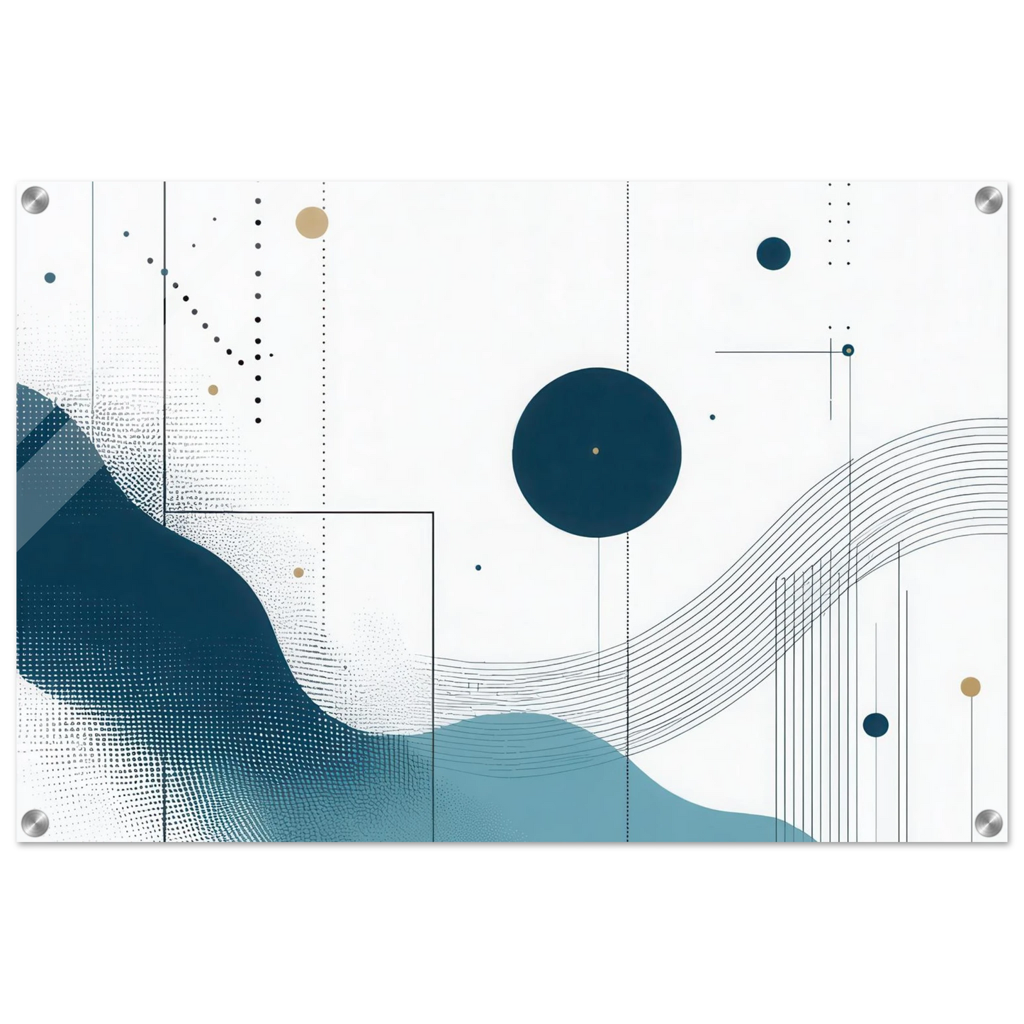 Wandbild deep sea rhythm abstrakte kunst in blau und goldtoenen in ihrer wunschgroesse
