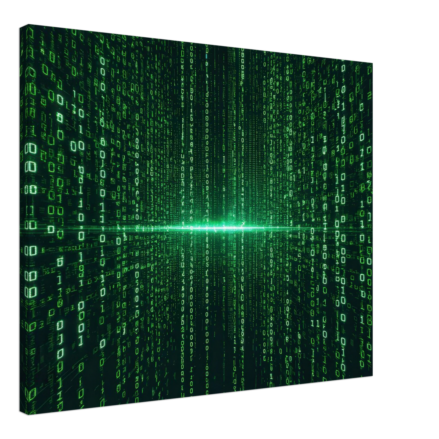 Wandbild digital matrix art gruene binaercode illusion fuer ihr zuhause oder buero erhaeltlich in vielen groessen