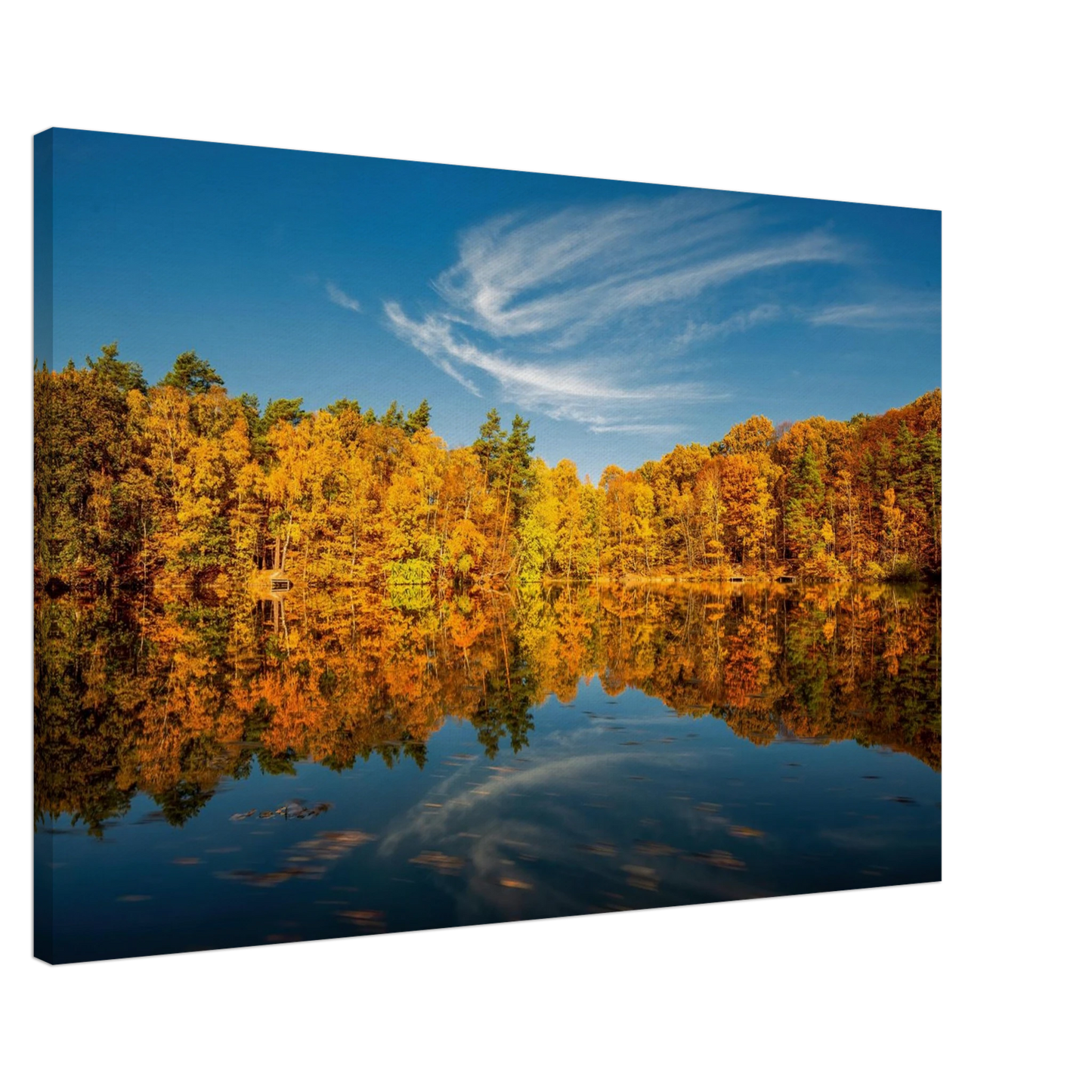 Wandbild herbstliche see symphonie atemberaubende waldspiegelung an einem sonnigen herbsttag