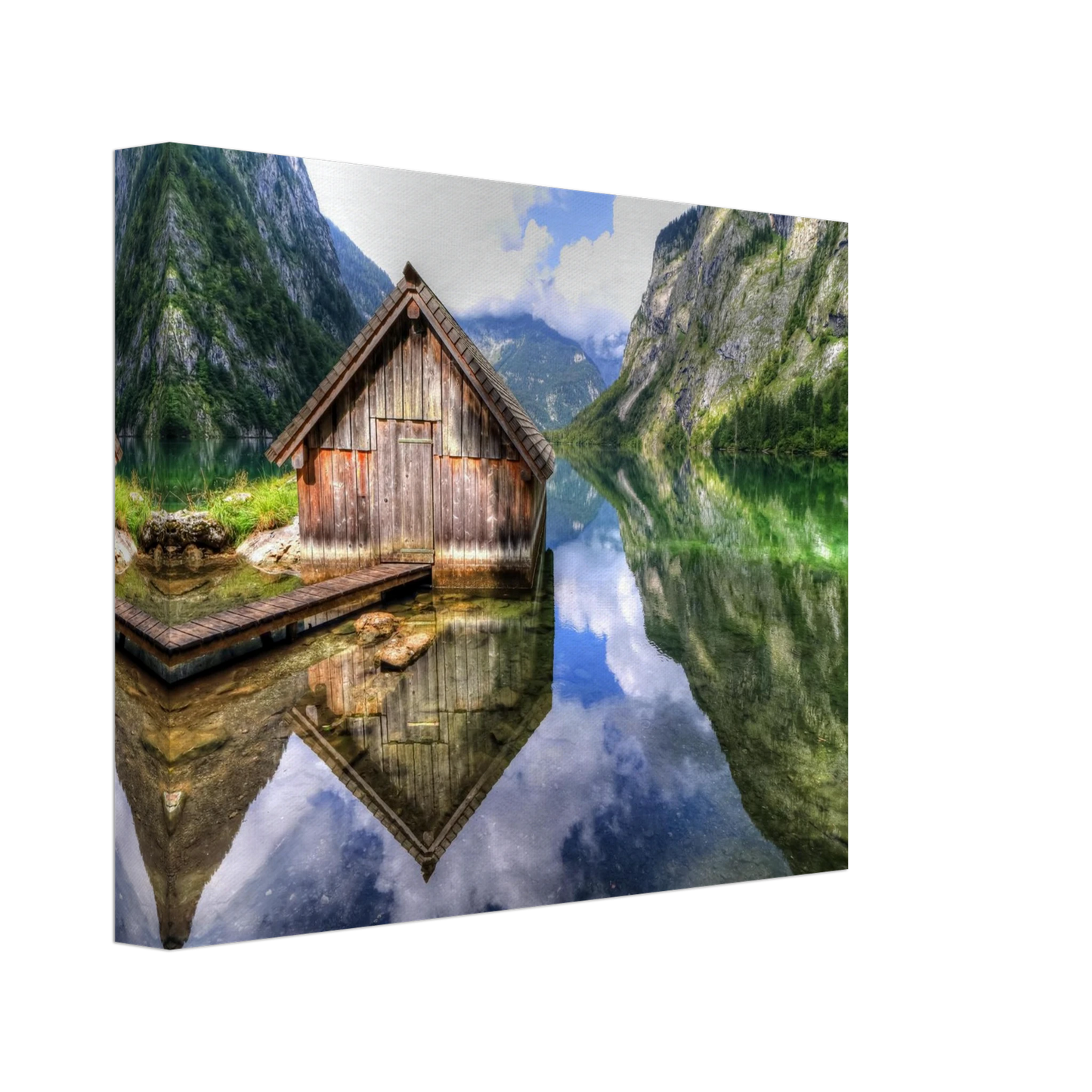 Wandbild bergschutzhuette am see ein idyllisches refugium fuer ihre wanddekoration