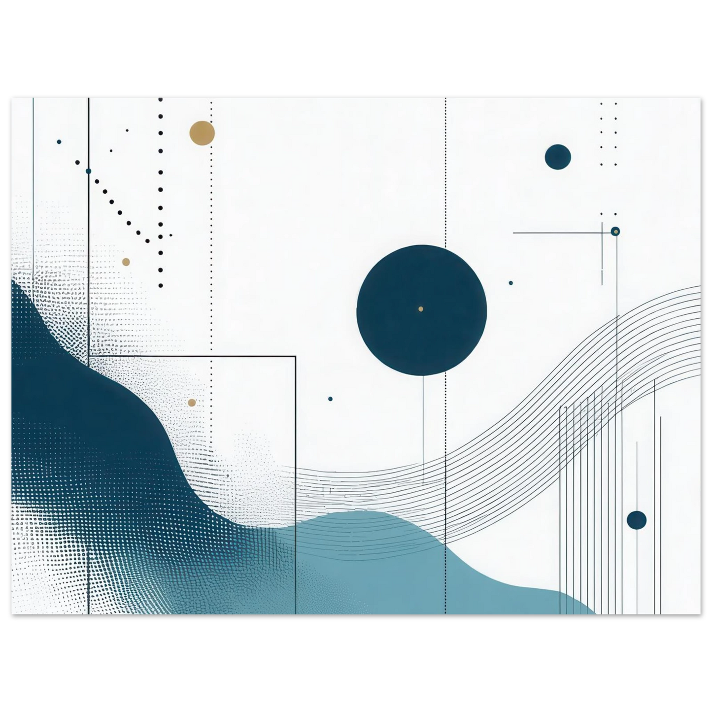 Wandbild deep sea rhythm abstrakte kunst in blau und goldtoenen in ihrer wunschgroesse
