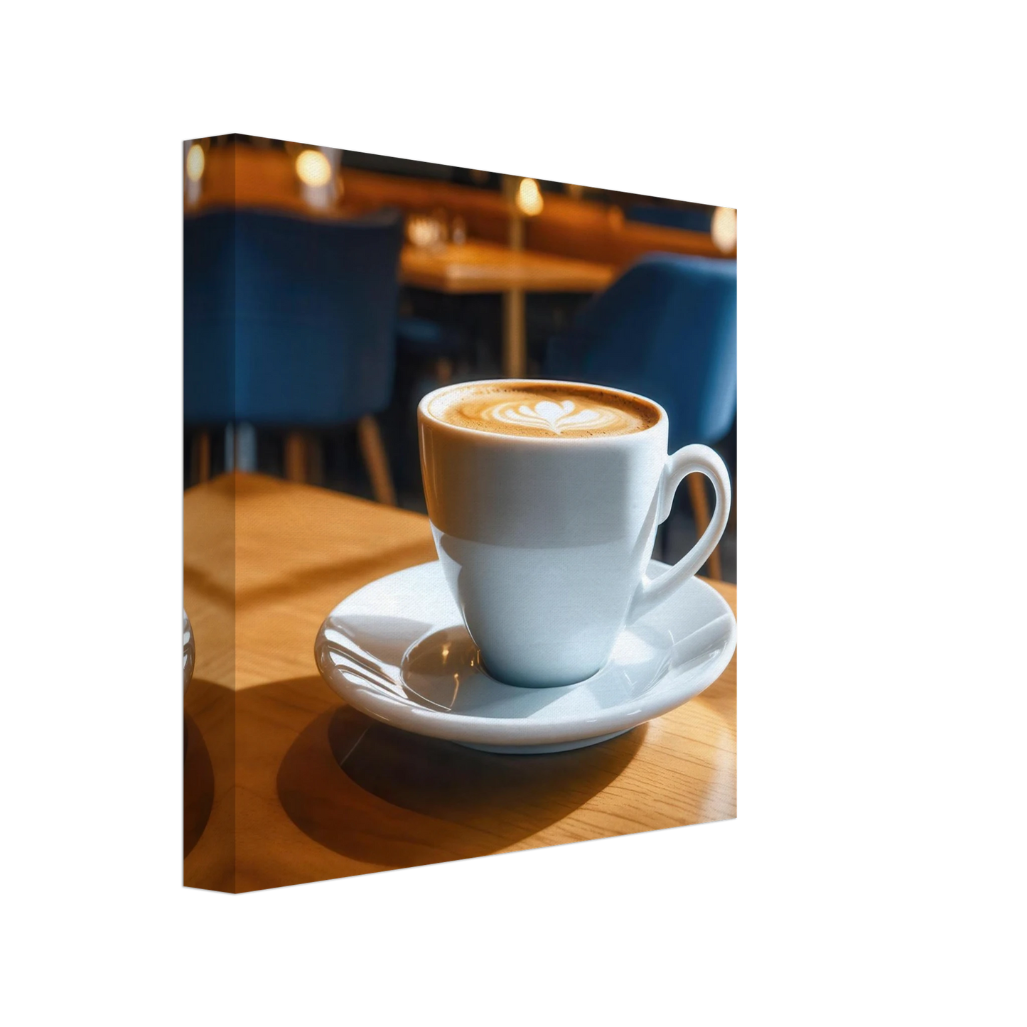 Wandbild gemuetliche kaffeehaus szene stilvolle latte art in goldenem licht