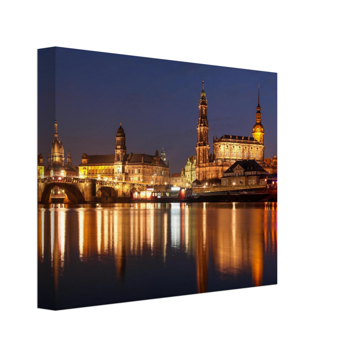 Wandbild dresden bei nacht eine malerische flusslandschaft in leuchtendem gold und azur