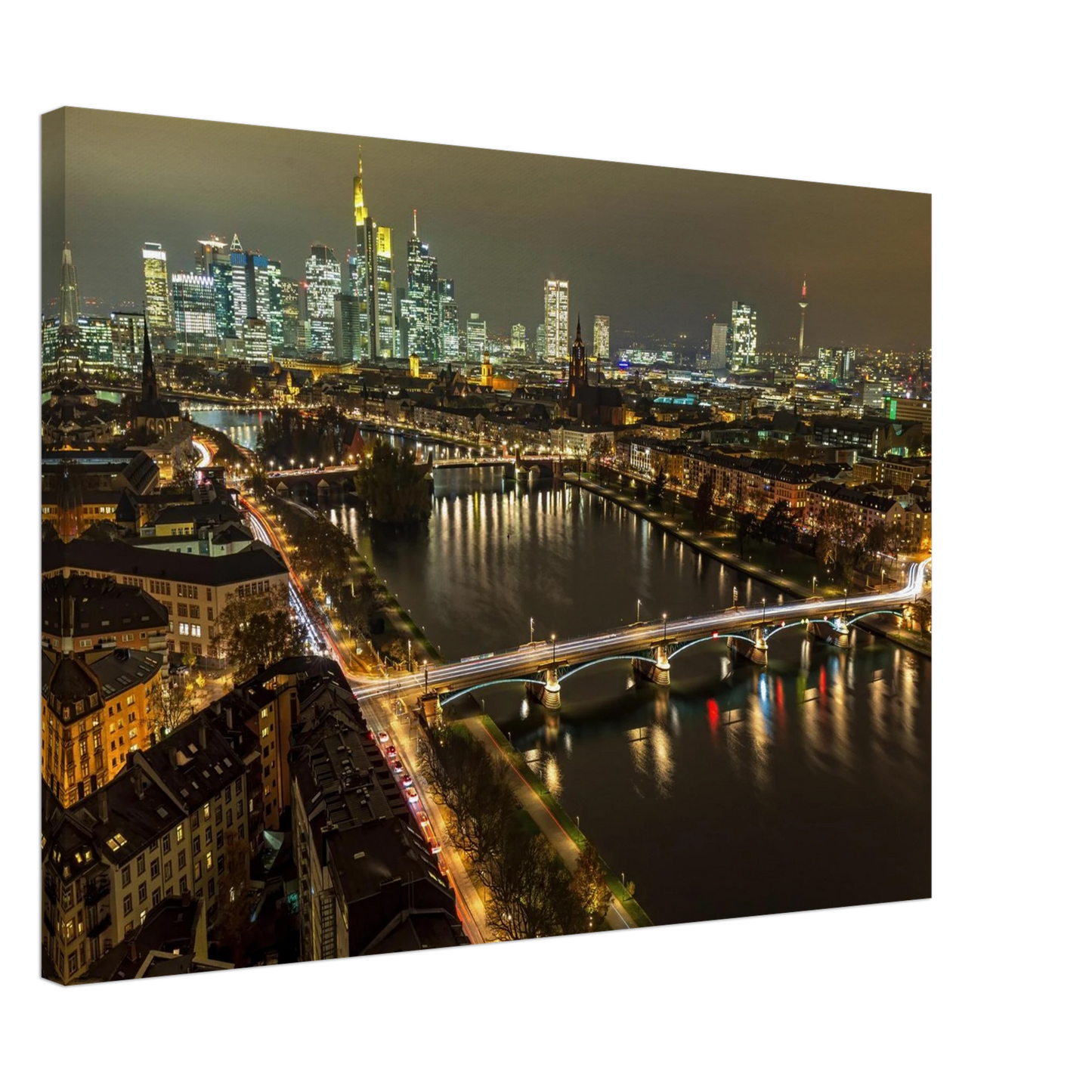 Wandbild golden leuchtende skyline modernes cityscape artwork in variablen groessen