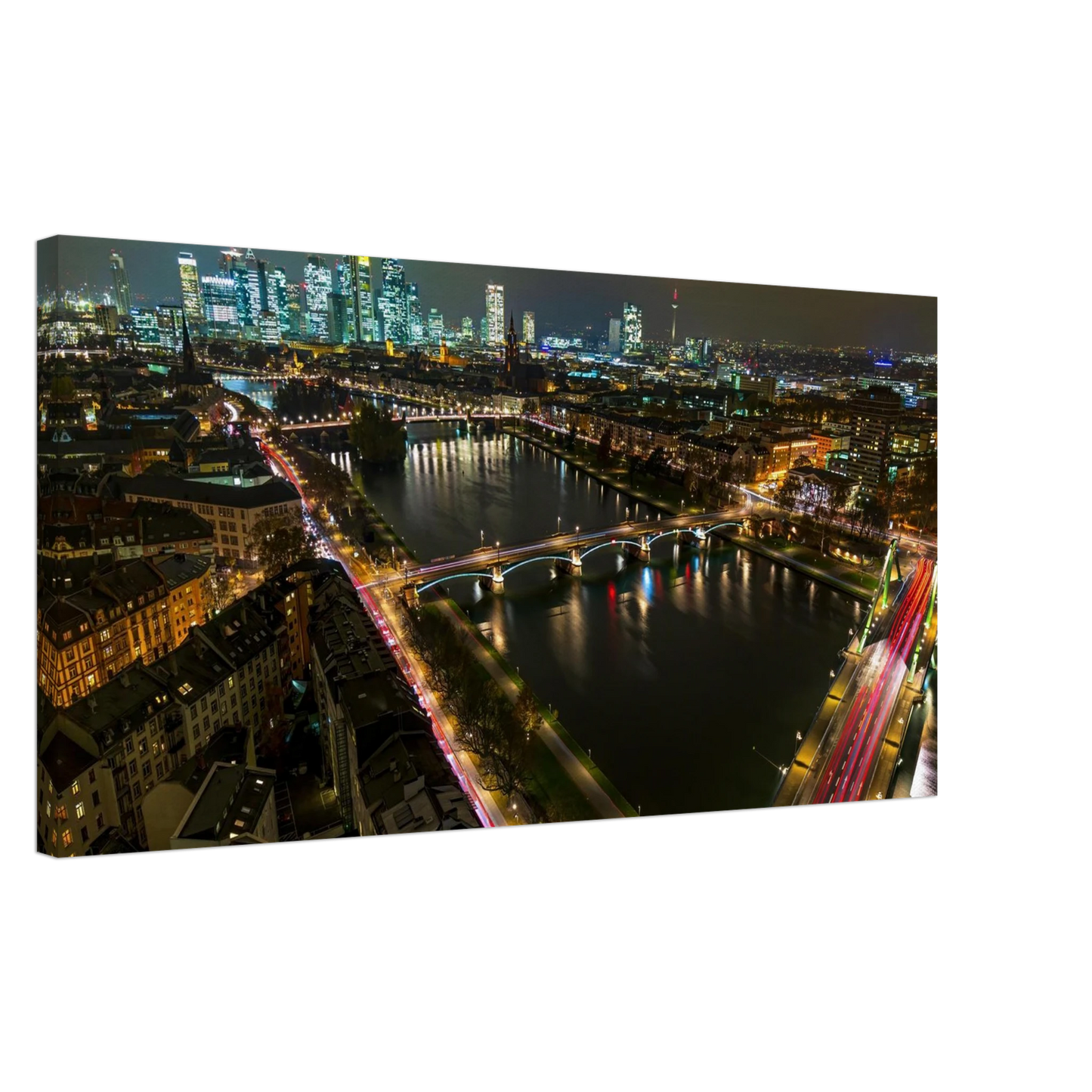 Wandbild frankfurt bei nacht pulsierende stadtansicht mit lichtspuren