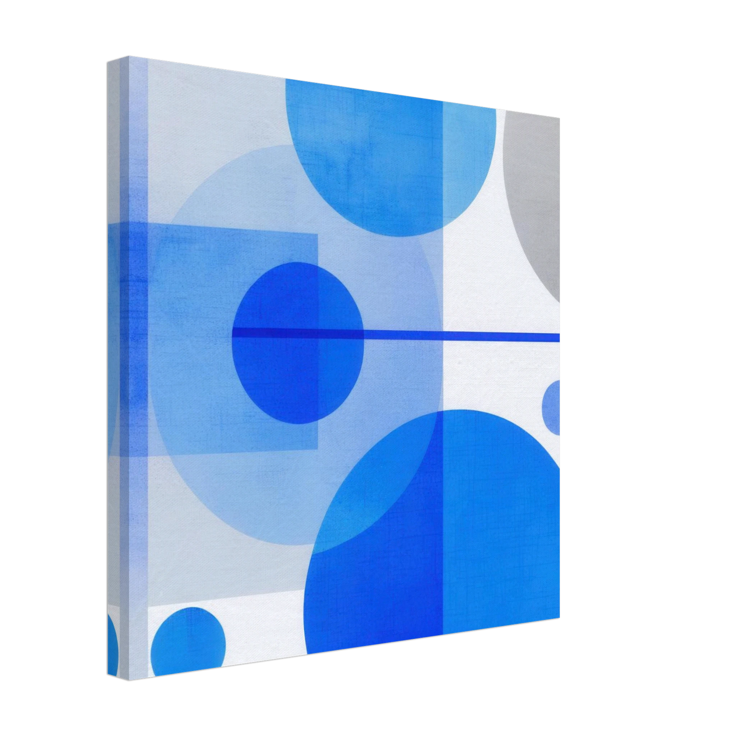 Wandbild geometrische abstraktion in koenigsblau und azur modernes dekor mit kreis rechteckformen