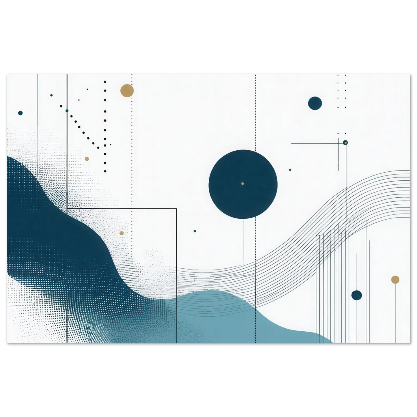 Wandbild deep sea rhythm abstrakte kunst in blau und goldtoenen in ihrer wunschgroesse
