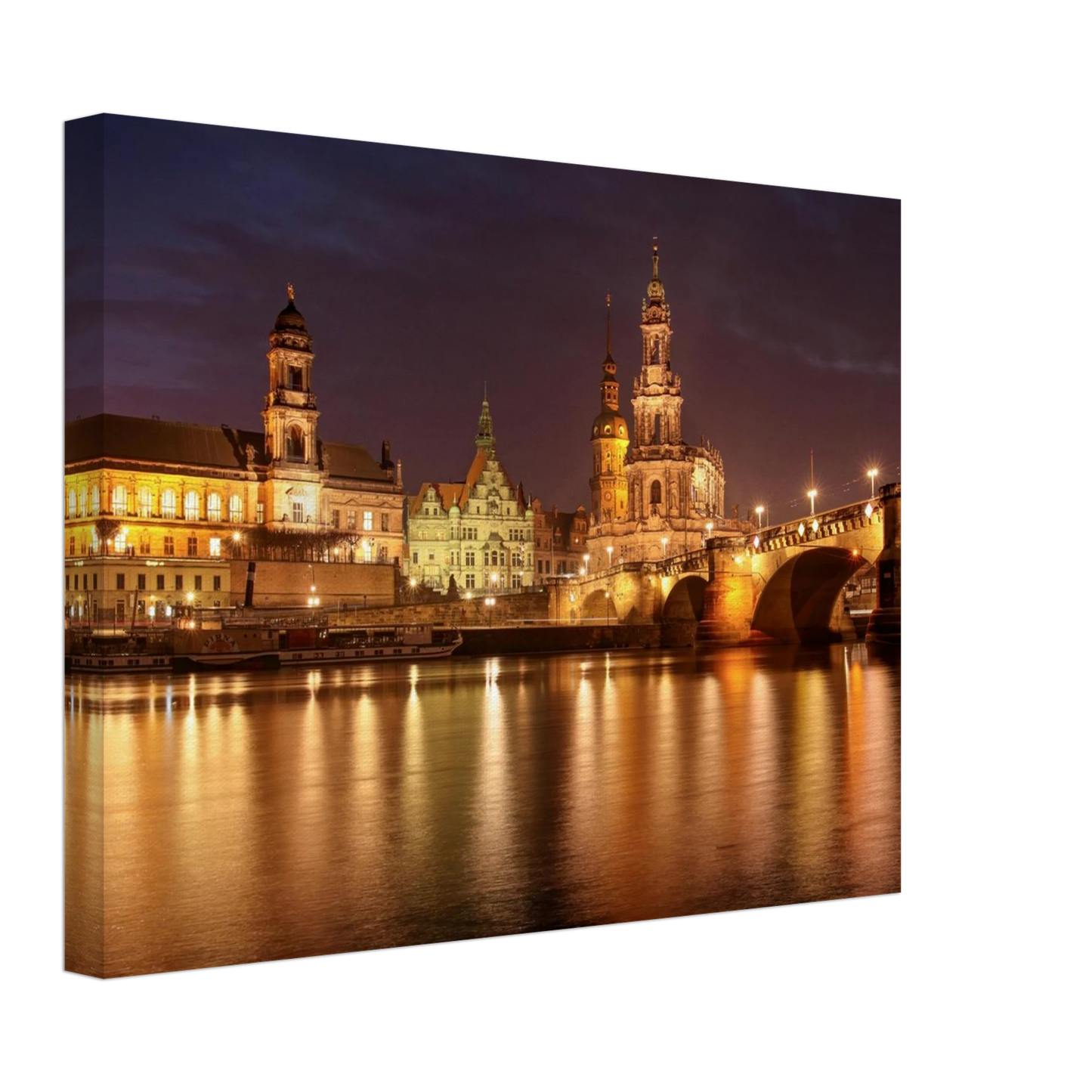 Wandbild dresden elbufer bei nacht ein malerisches stadtbild mit bruecken und gebaeuden erhaeltlich in vielen groessen