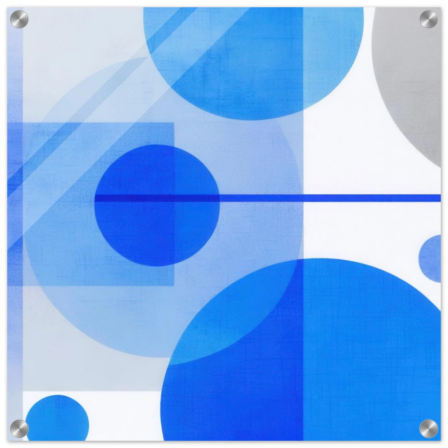Wandbild geometrische abstraktion in koenigsblau und azur modernes dekor mit kreis rechteckformen