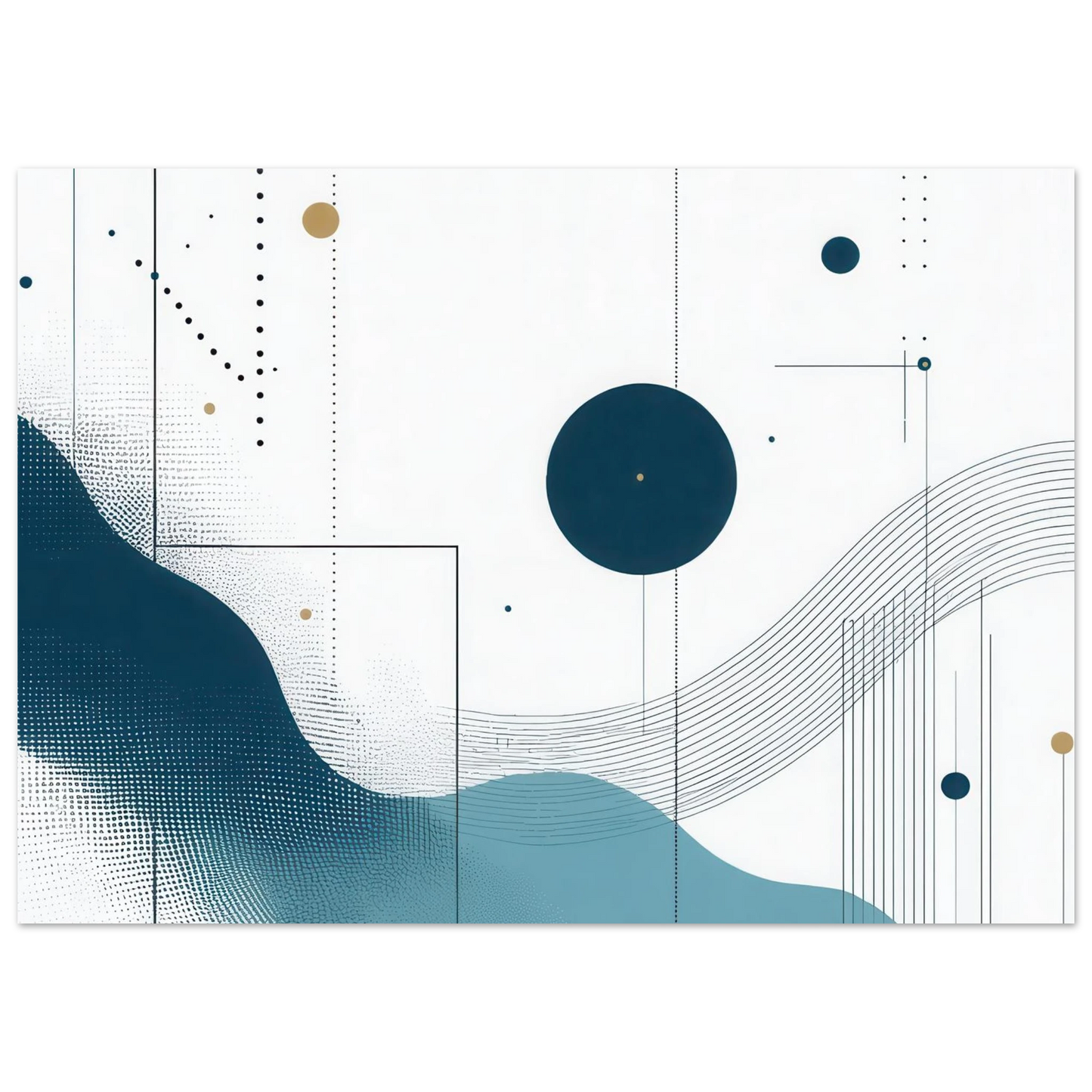 Wandbild deep sea rhythm abstrakte kunst in blau und goldtoenen in ihrer wunschgroesse