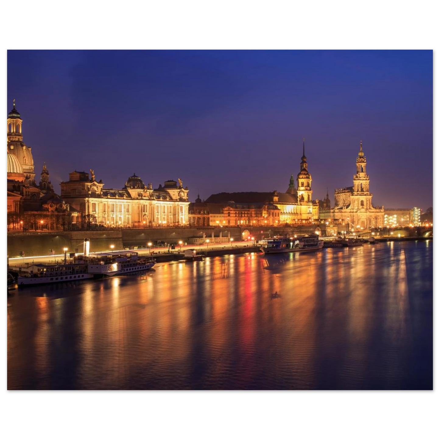 Wandbild romantisches dresden bei nacht malerischer elbblick mit goldenen lichtern