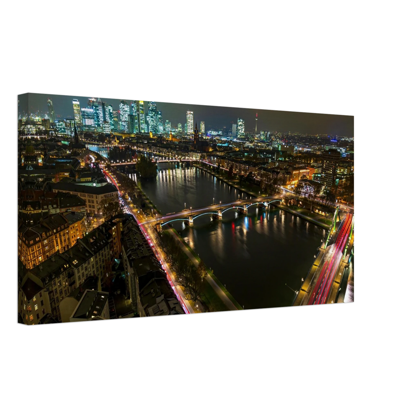 Wandbild frankfurt bei nacht pulsierende stadtansicht mit lichtspuren