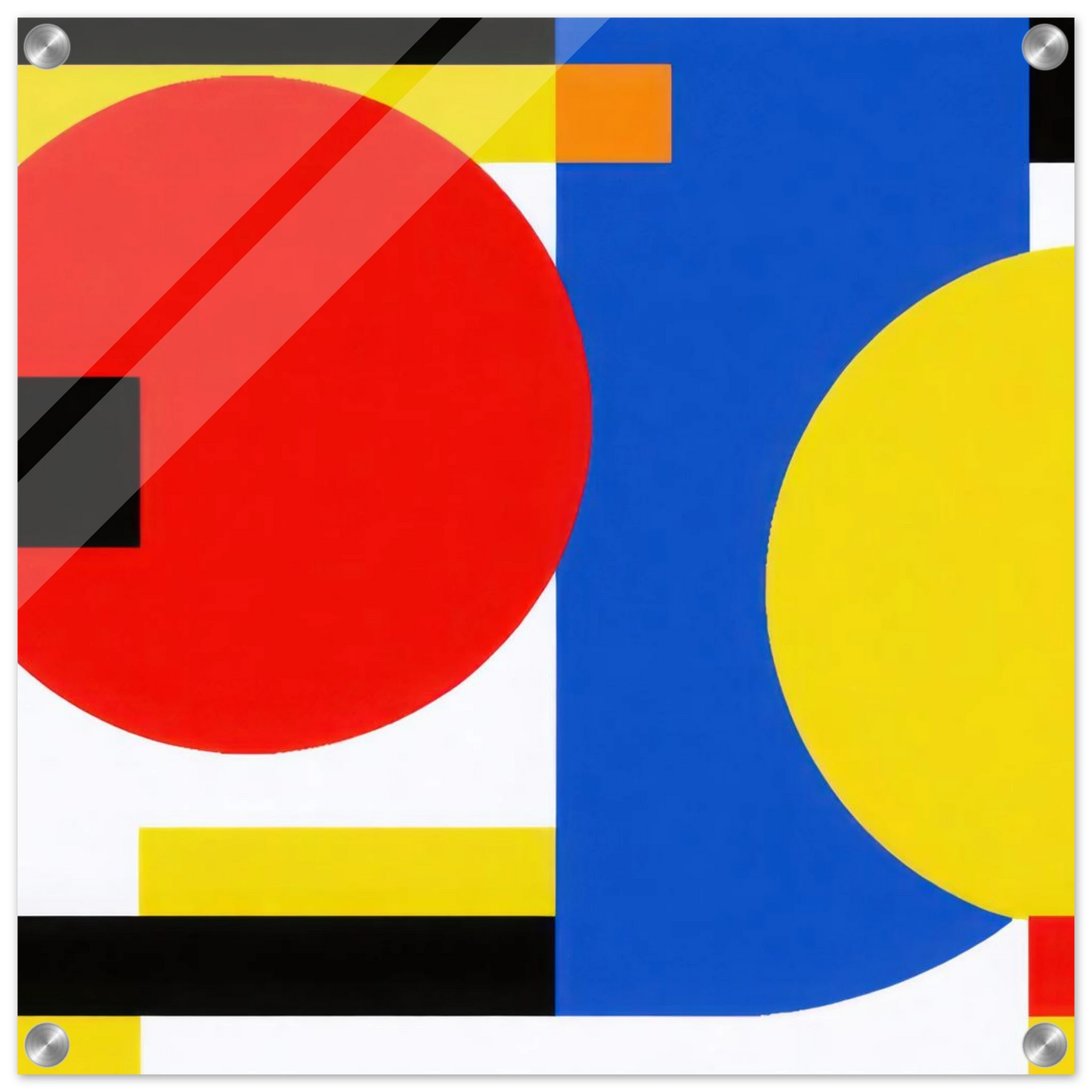 Wandbild bauhaus inspirierte komposition in leuchtendem rot blau gelb abstrakte kunst fuer ihr zuhause